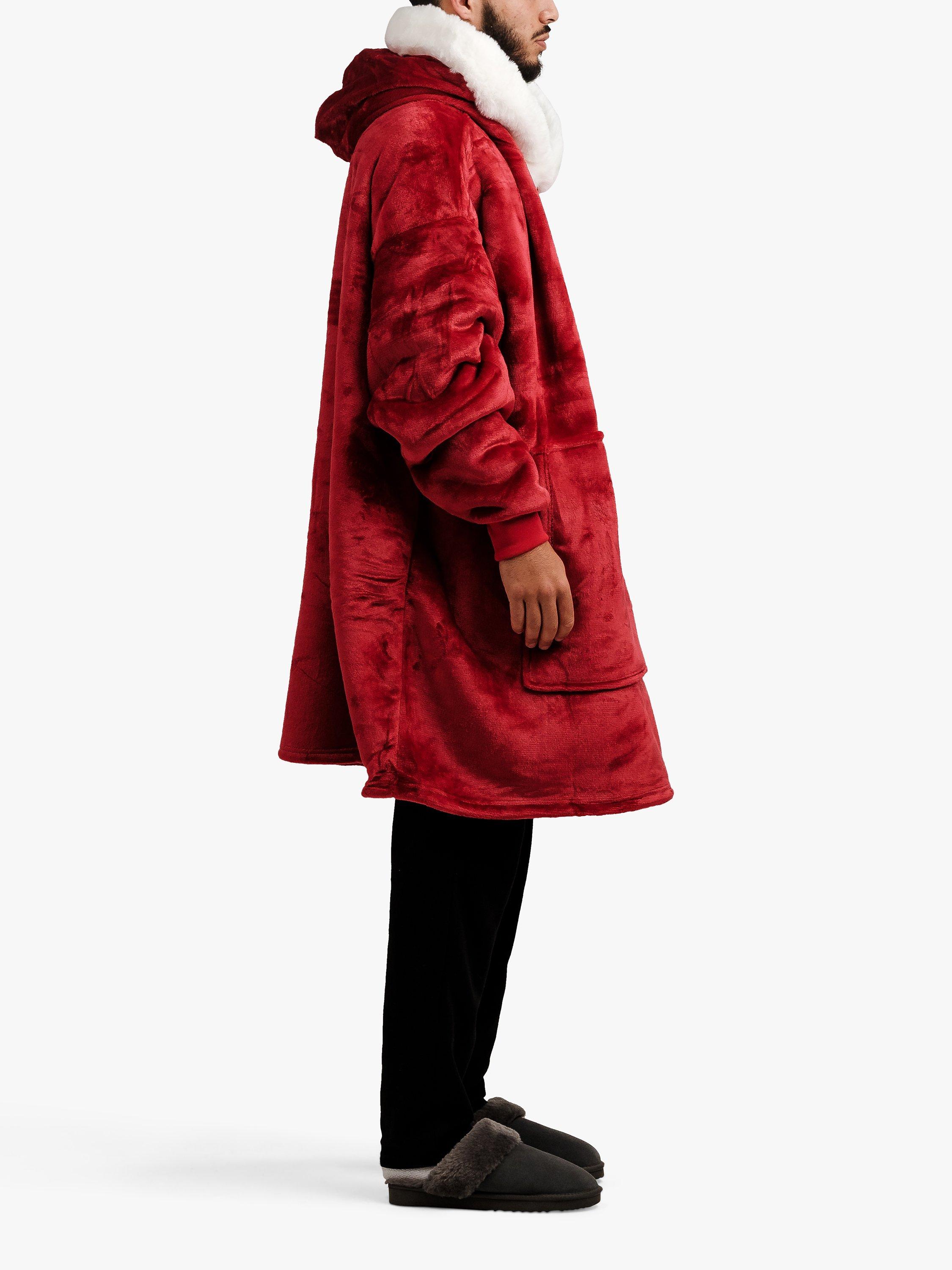 Product image 5 of 10, which shows Ony Unisex Faux Fur Collar Sherpa Lined Fleece Hoodie Blanket, Red/White, One Size