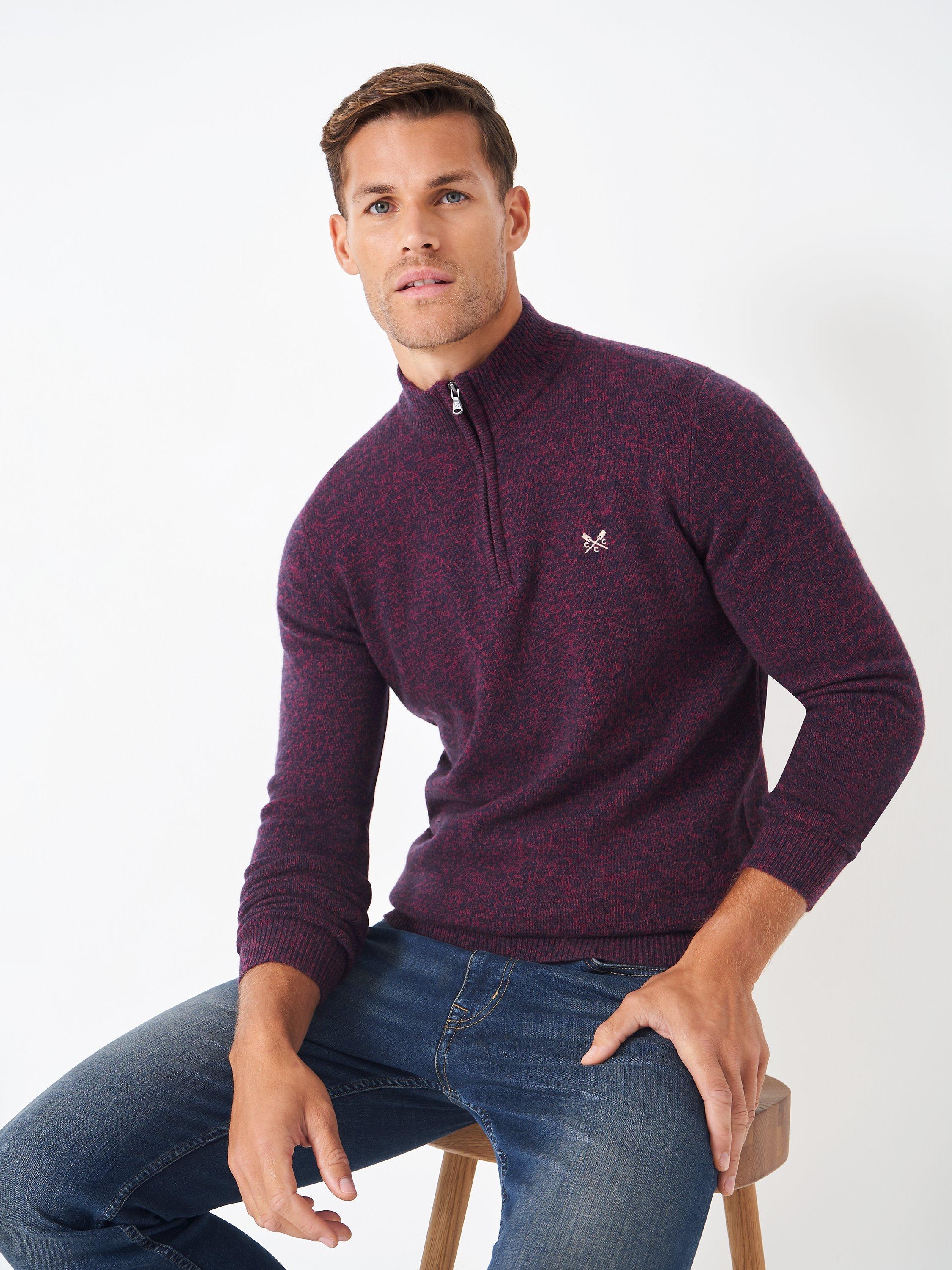 Crew Clothing Mouline Lambswool Half Zip Jumper, Dark Red