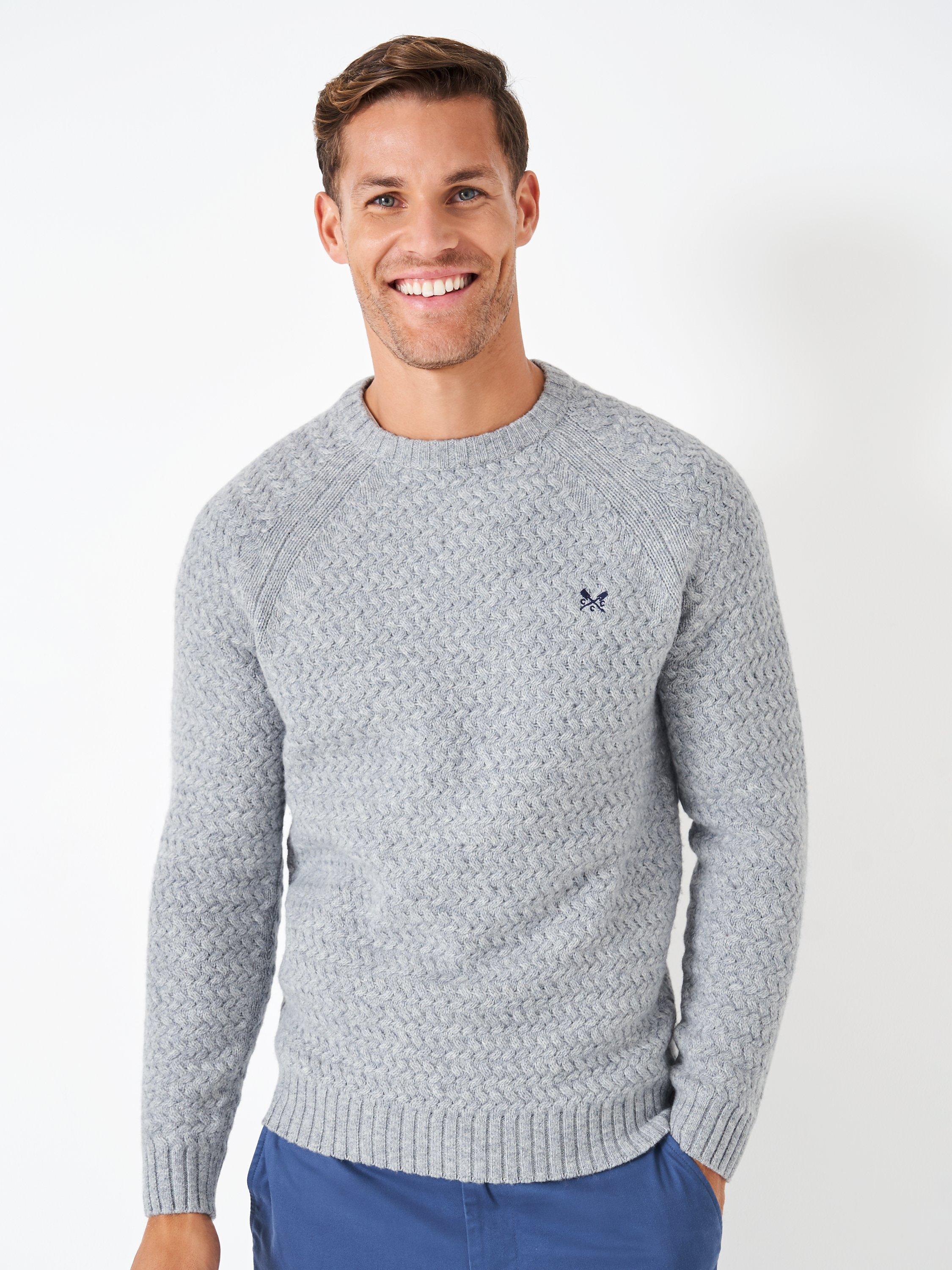 Crew Clothing Crosby Cross Stitch Lambswool Jumper, Grey