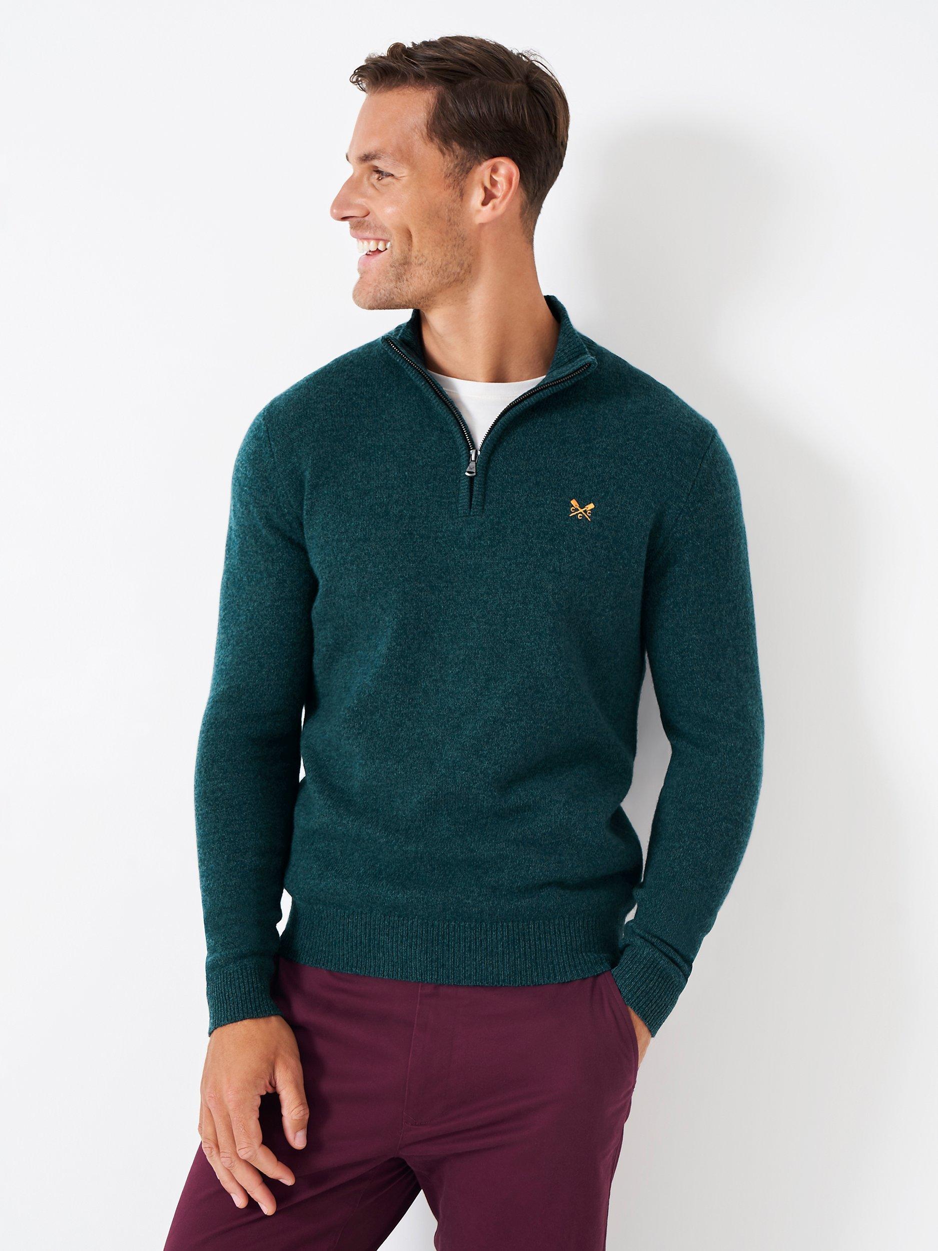Crew Clothing Mouline Lambswool Half Zip Jumper, Navy Blue