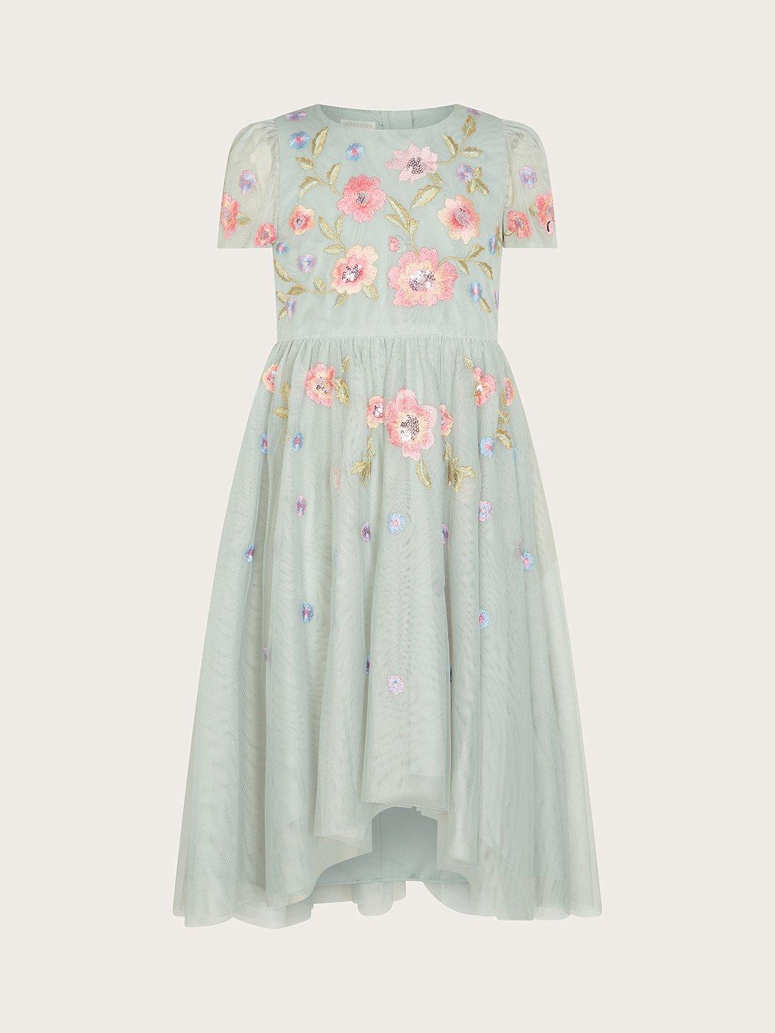 Monsoon Kids' Luna Embroided Dress, Green