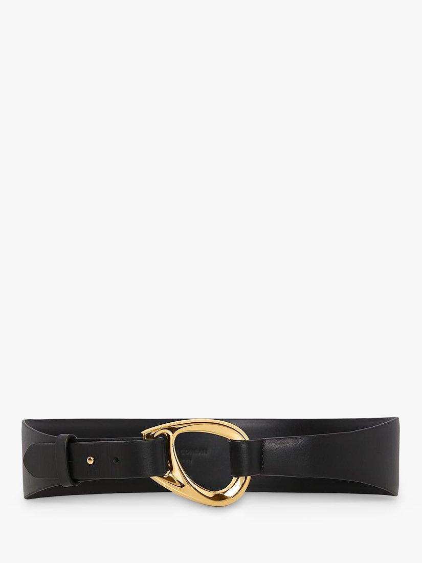 Product image 1 of 2, which shows Jasper Conran London Bee Skinny Leather Belt, Black/Gold, S