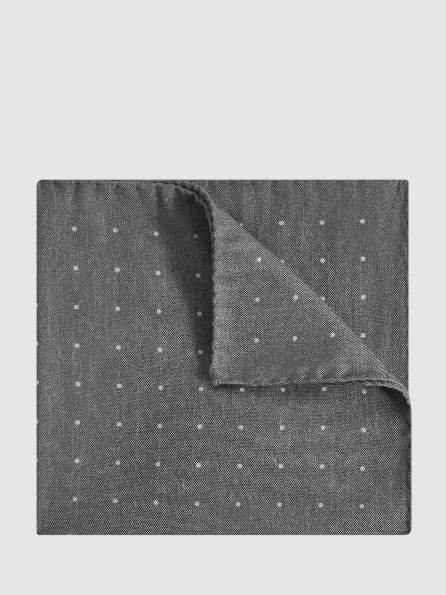 Reiss Tuscan Wool Blend Polka Dot Handkerchief, Soft Grey