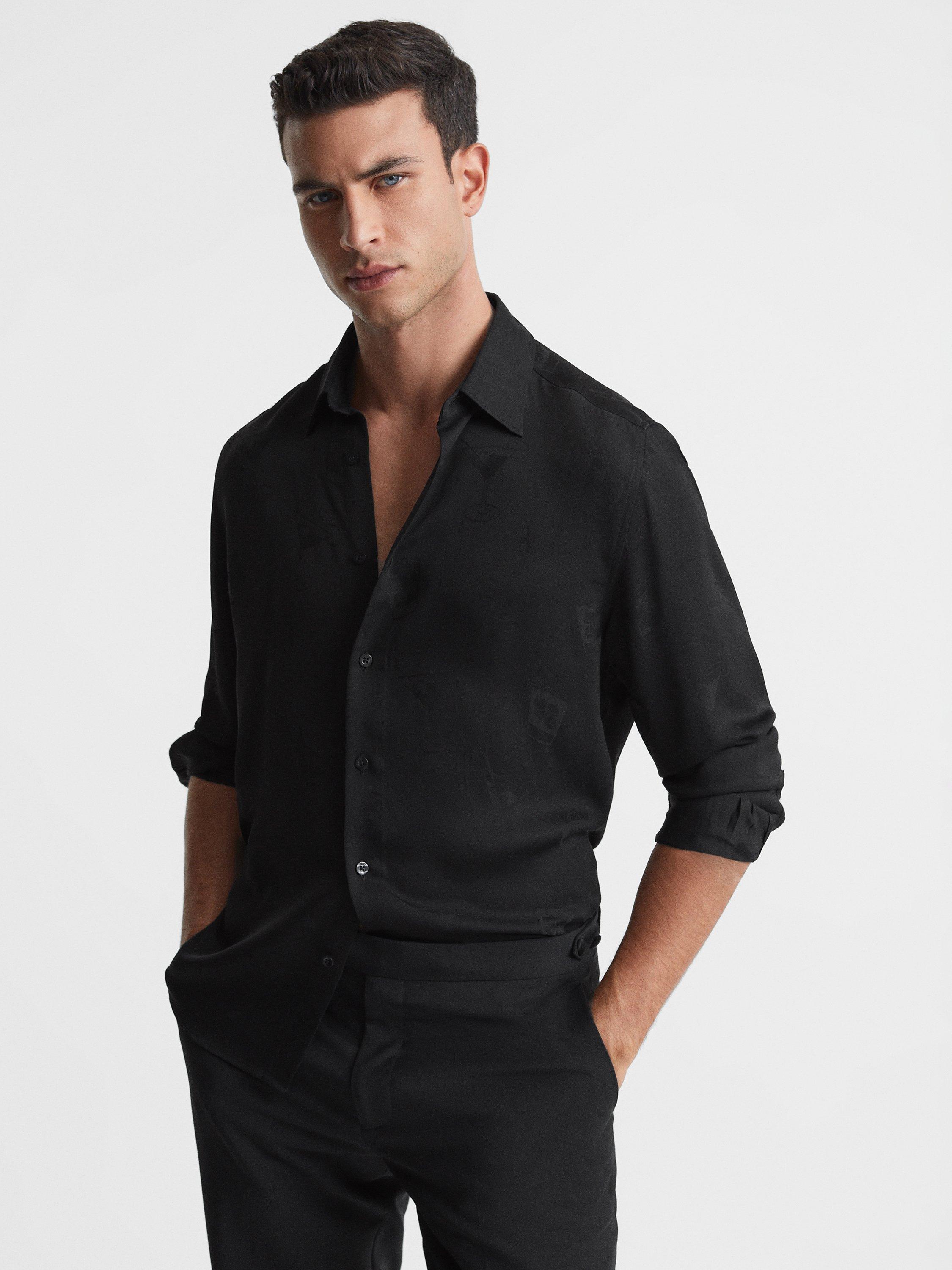 Reiss Cocktail Long Sleeve Shirt, Black