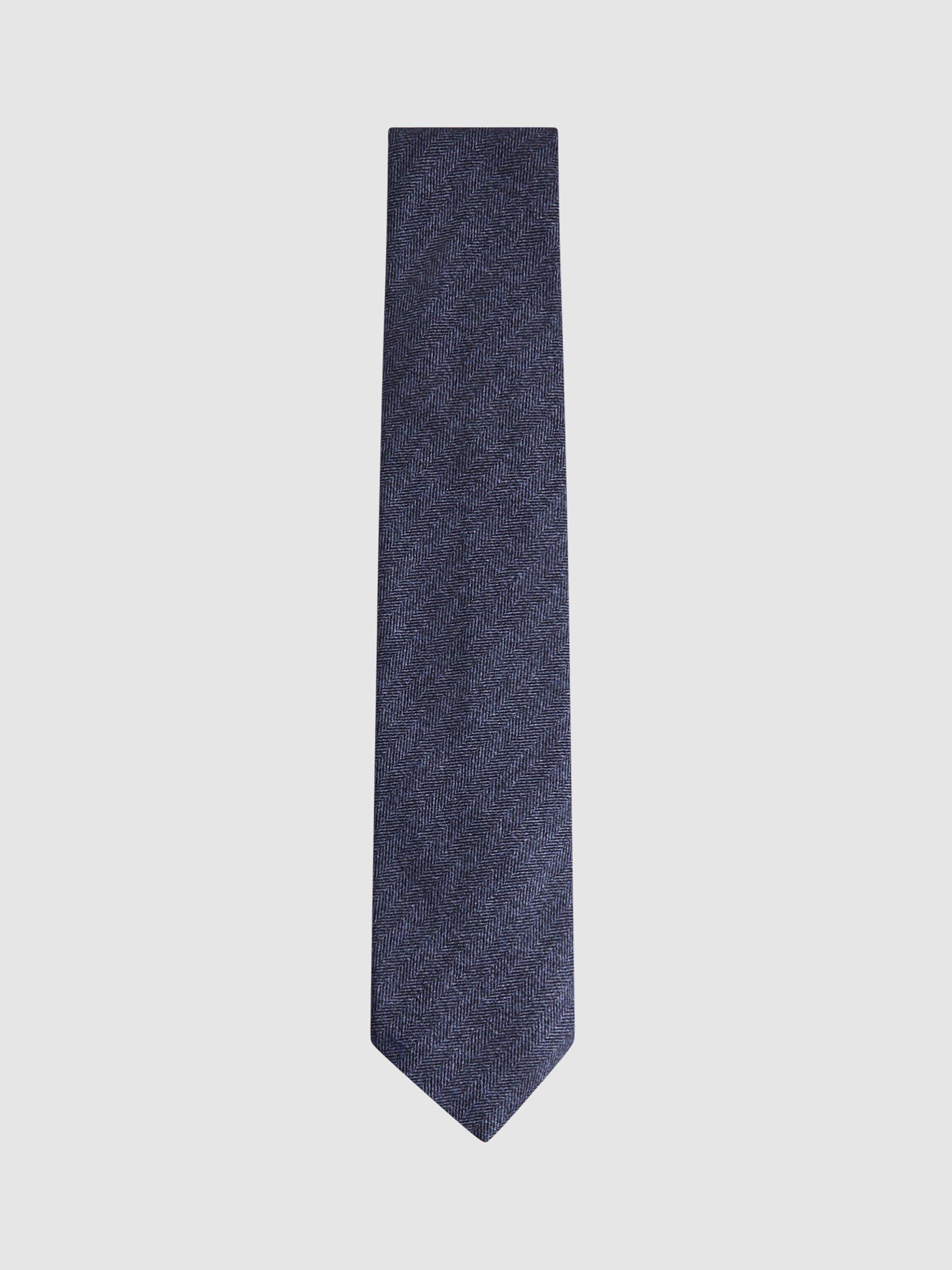 Reiss Cres Brushed Herringbone Tie, Airforce Blue Melange, One Size
