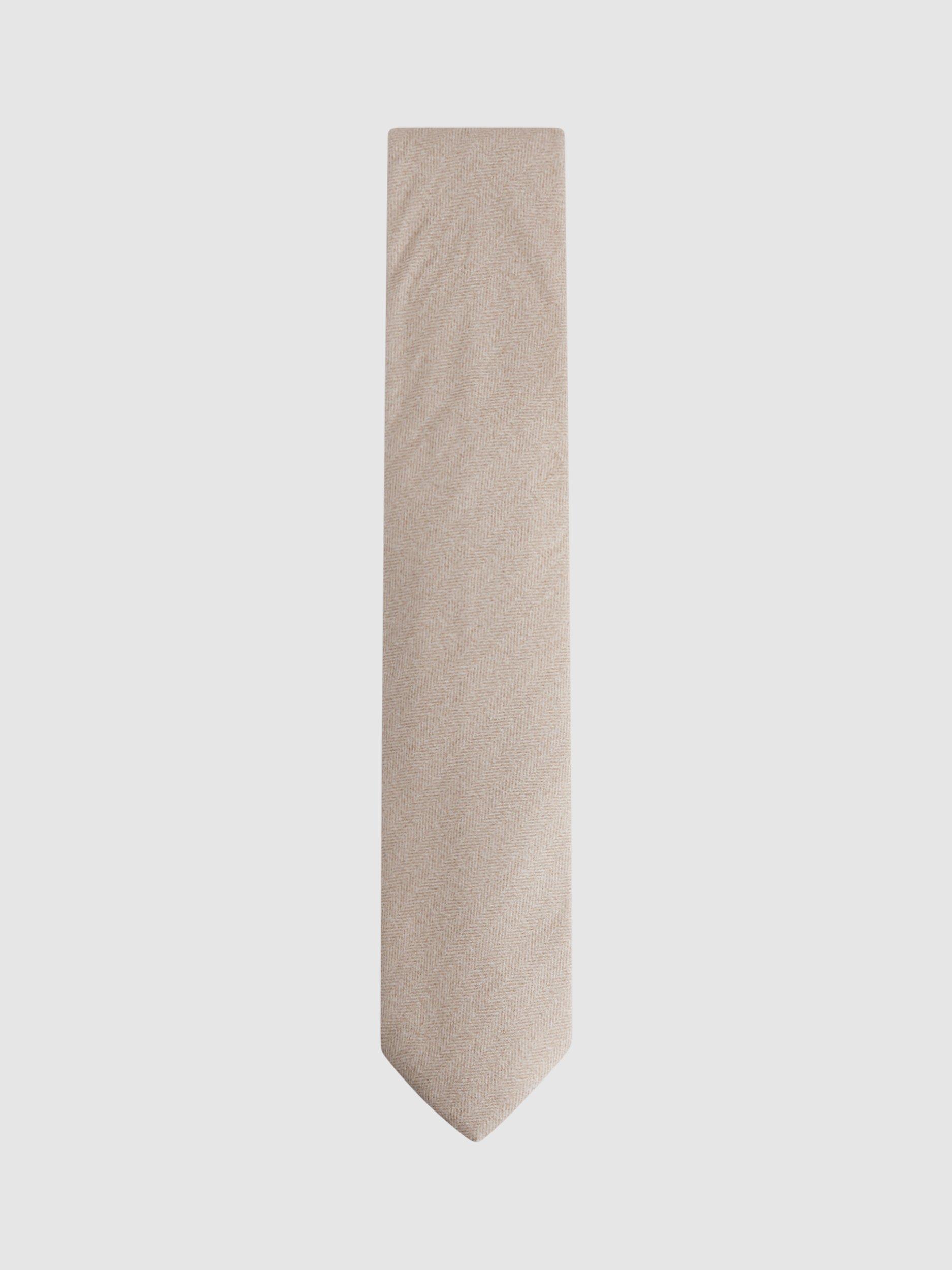 Reiss Cres Brushed Herringbone Tie, Oatmeal Melange, One Size