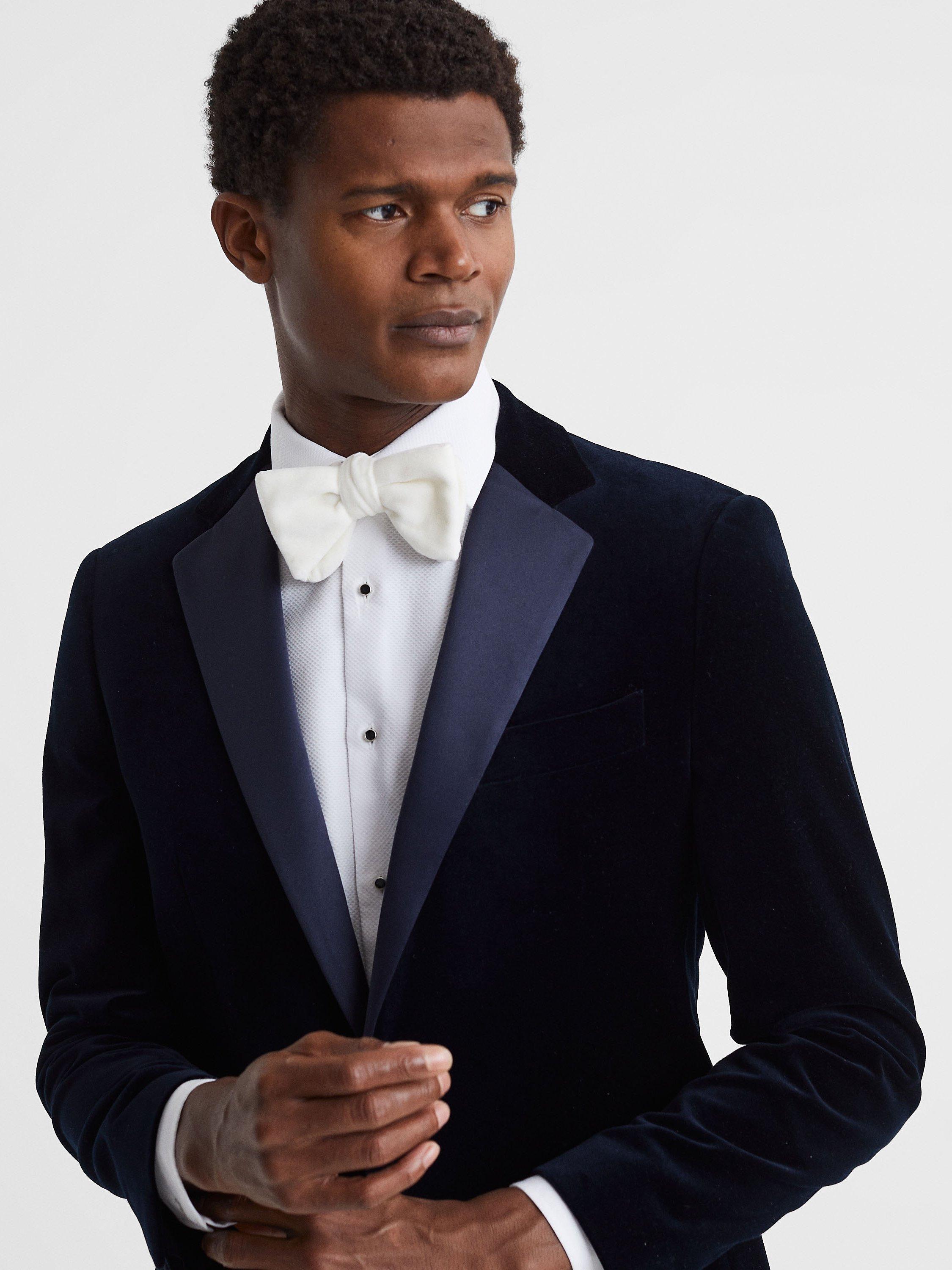 Product image 4 of 4, which shows Reiss Hike Velvet Bow Tie, Ivory, One Size