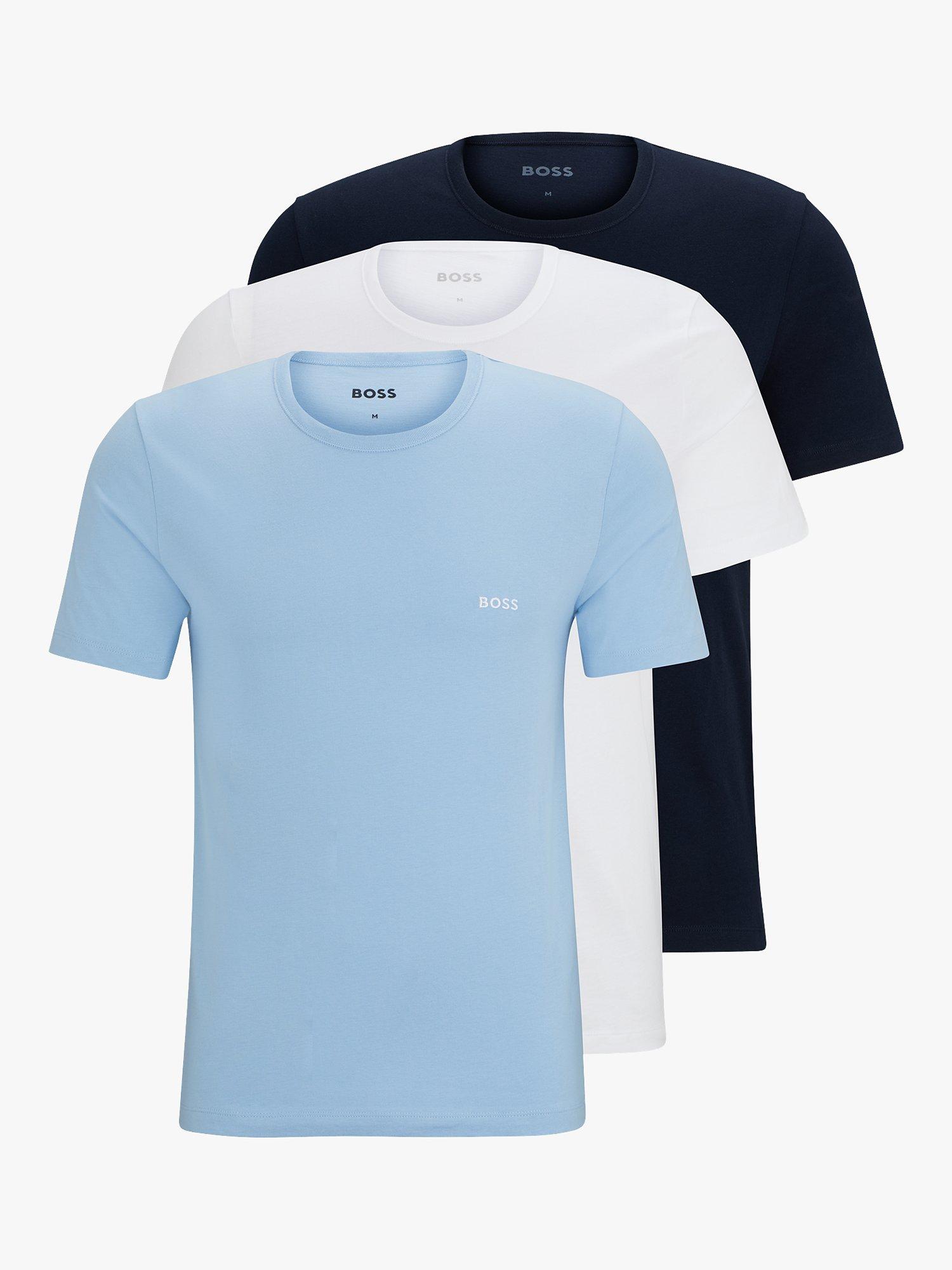 BOSS Embroidered Logo Cotton T-Shirt, Pack of 3, Blue/White/Navy