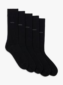 BOSS Cotton Blend Socks, Pack of 5, Black, Black