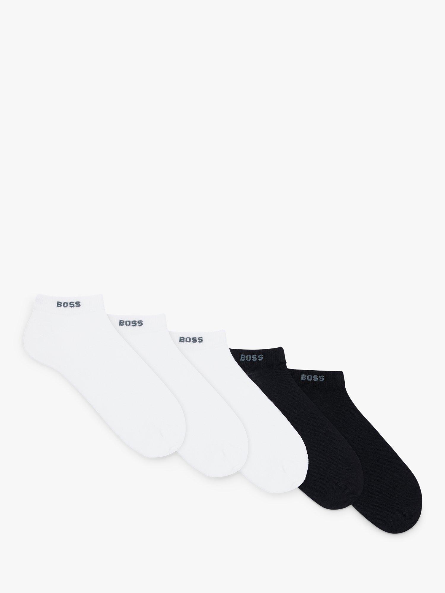 BOSS Cotton Blend Ankle Socks, Pack of 5, Black/White