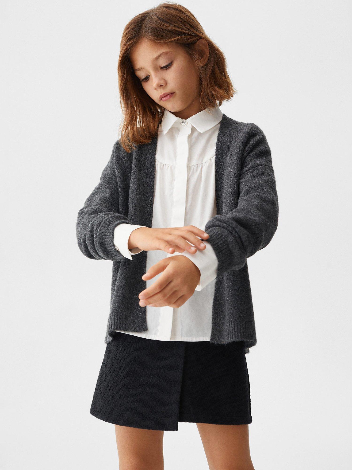 Mango Kids' Luma Open Cardigan, Dark Grey