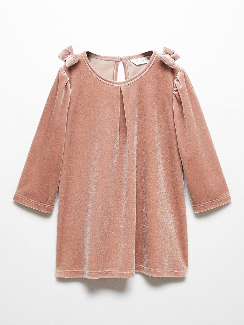 Mango Baby Bow Detail Velvet Dress, Pink
