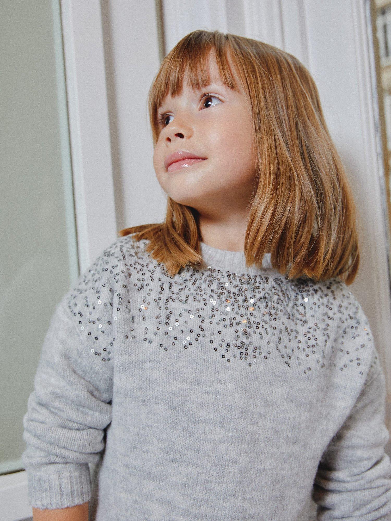 Mango Kids' Galab Sequin Jumper, Medium Grey
