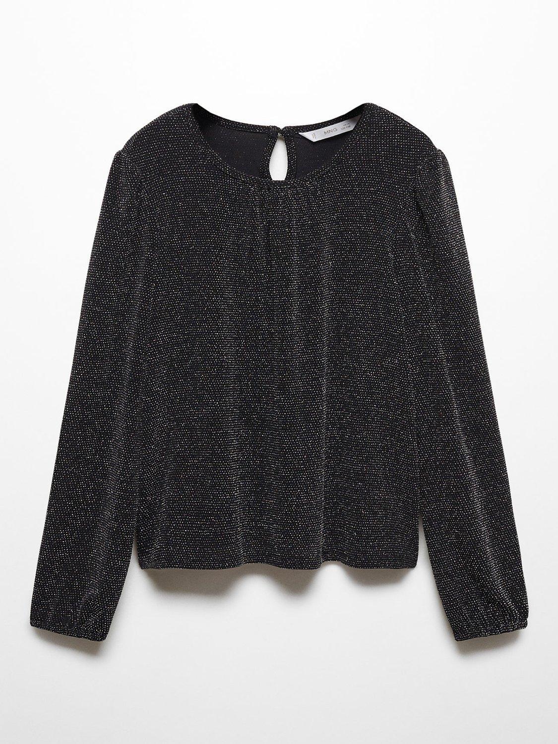 Mango Kids' Tina Shiny Long Sleeve T-Shirt, Black