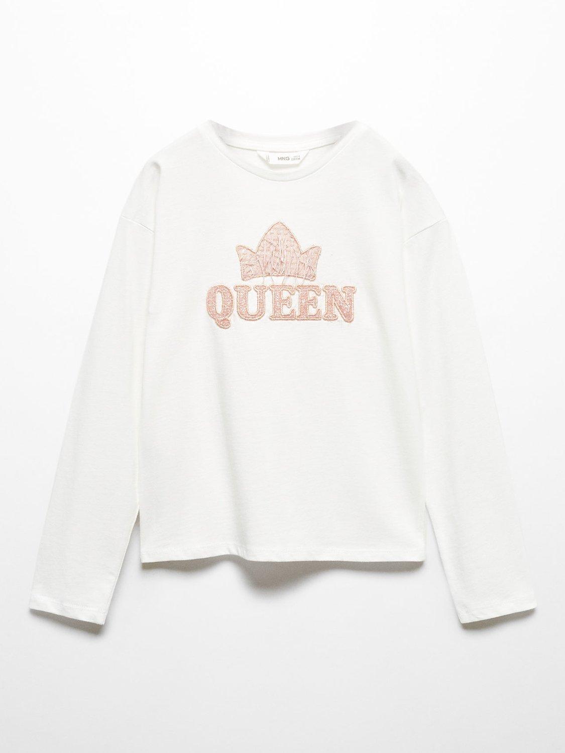Mango Kids' Queen Embellished T-Shirt, Natural White