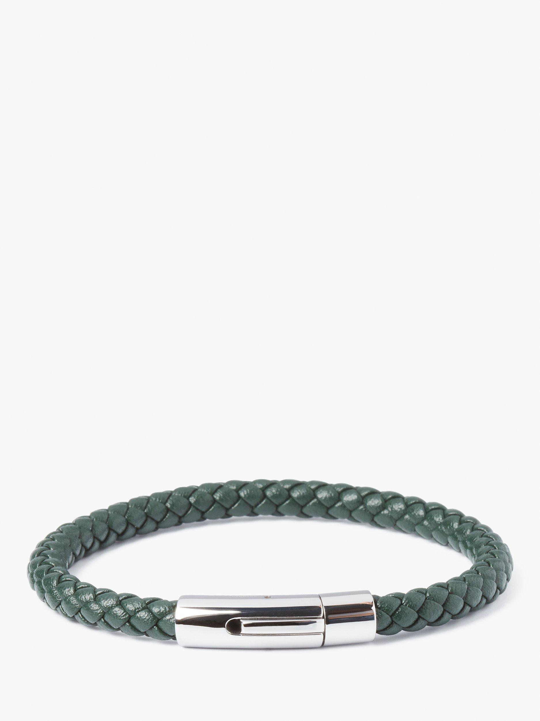 Product image 1 of 4, which shows Simon Carter Newquay Braided Leather Bracelet, Green