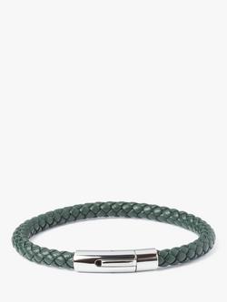 Simon Carter Newquay Braided Leather Bracelet, Green, Green