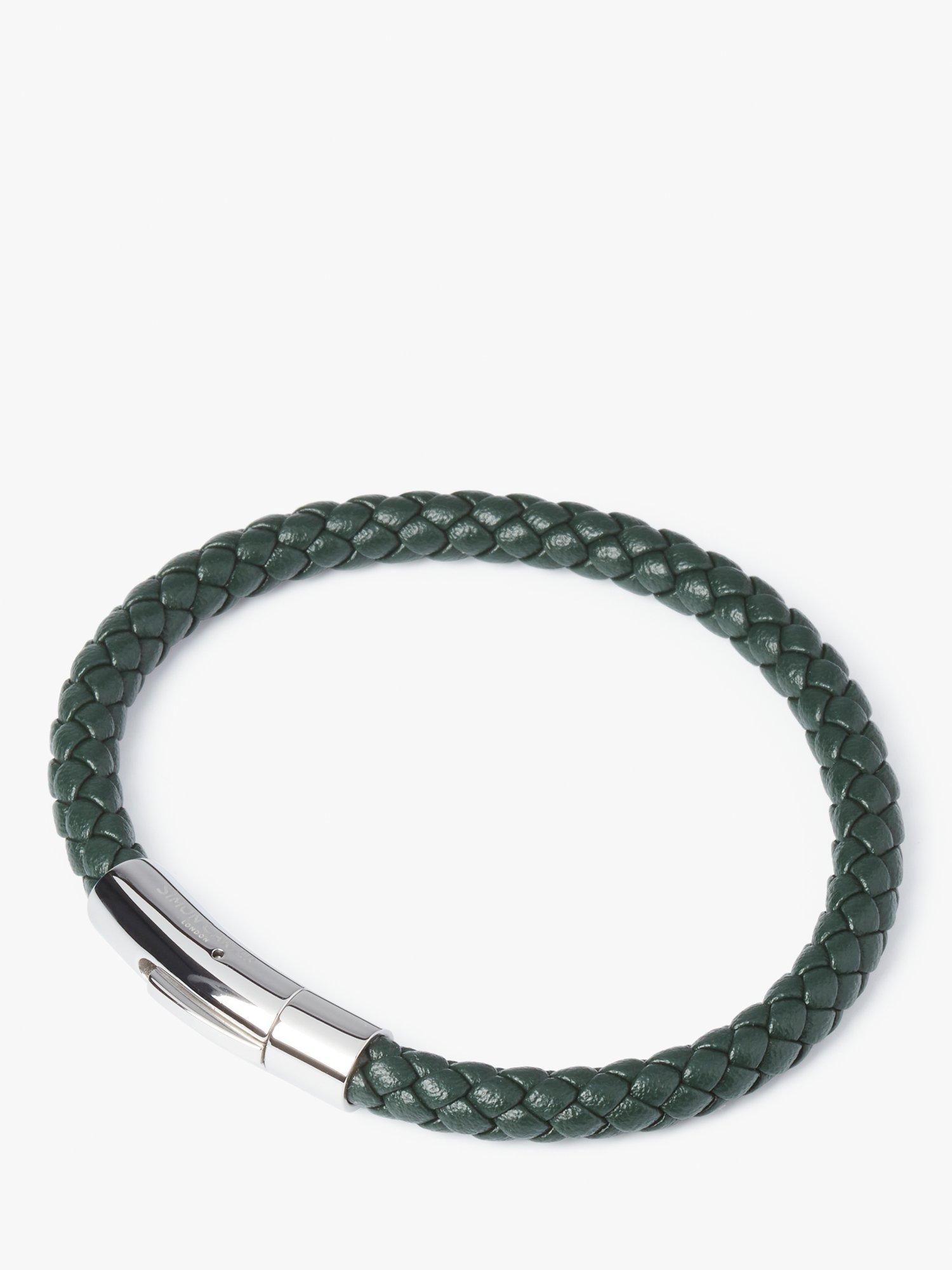 Product image 4 of 4, which shows Simon Carter Newquay Braided Leather Bracelet, Green
