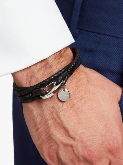 Simon Carter Padstow Leather Wrap Bracelet, Black - view 2, Black