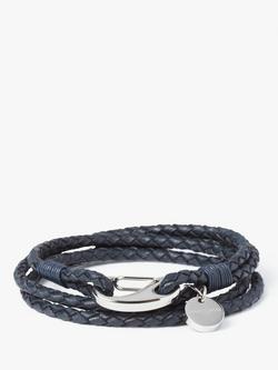Simon Carter Men's Padstow Leather Wrap Bracelet, Navy, Navy