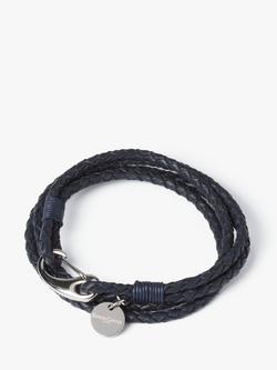 Simon Carter Men's Padstow Leather Wrap Bracelet, Navy - view 2, Navy