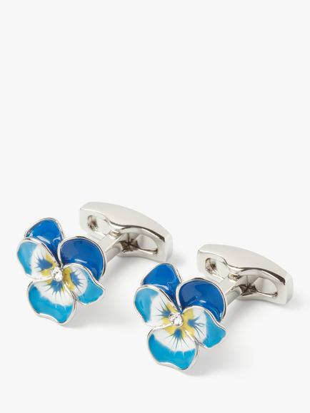 Simon Carter Enamel Pansy Cufflinks, Silver
