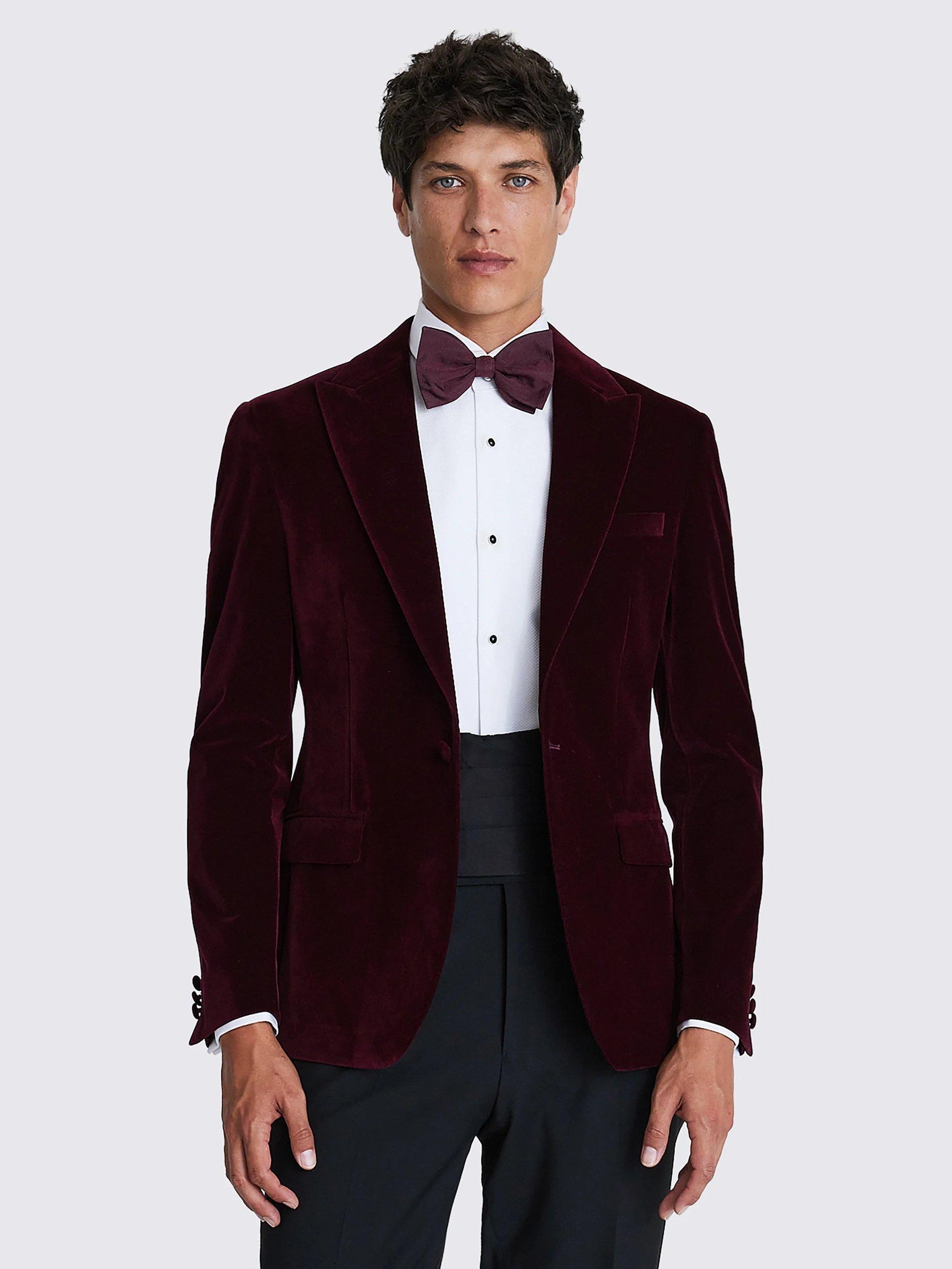 Moss Slim Fit Velvet Jacket Burgundy