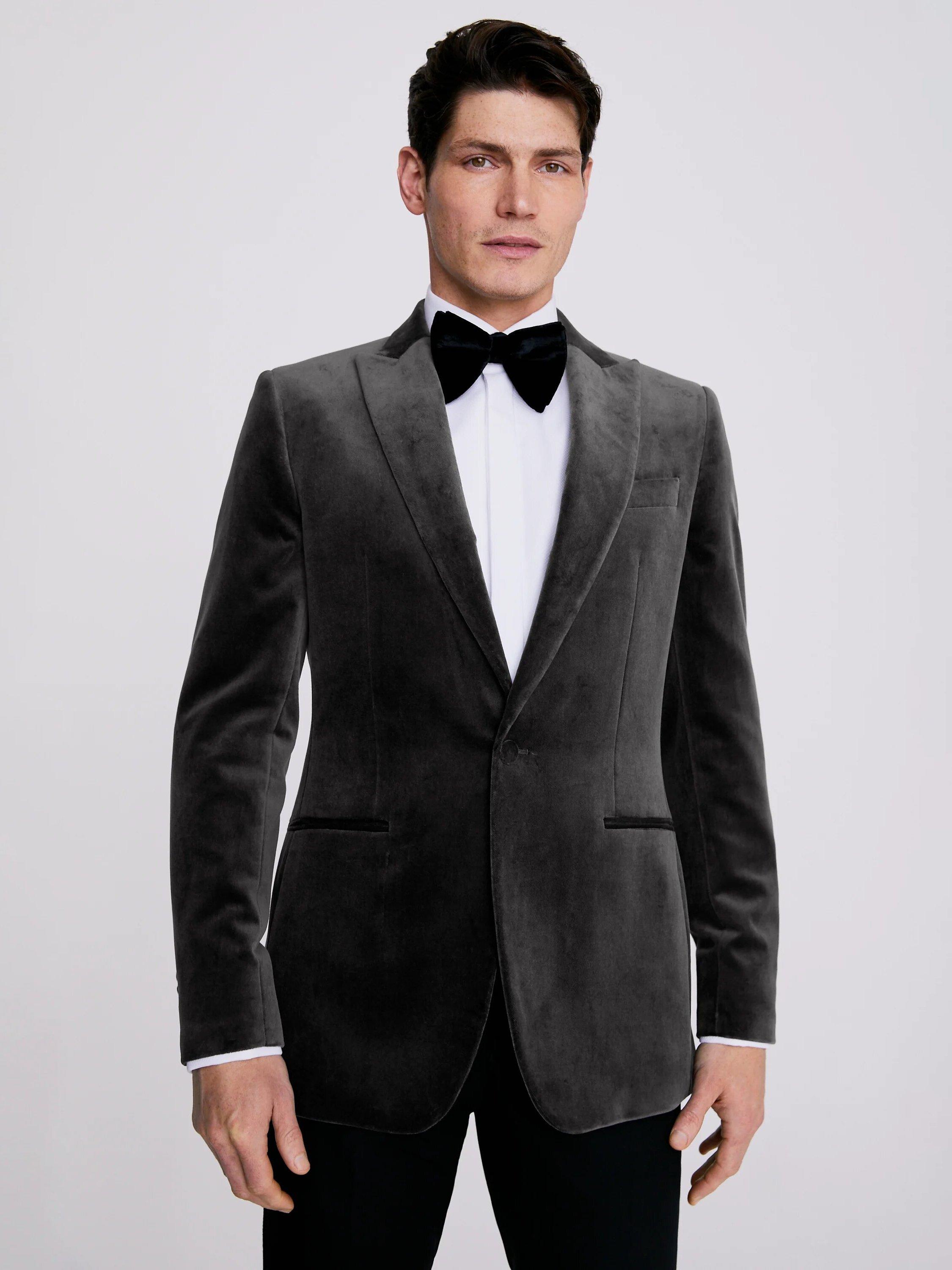 Moss Slim Fit Velvet Jacket, Grey