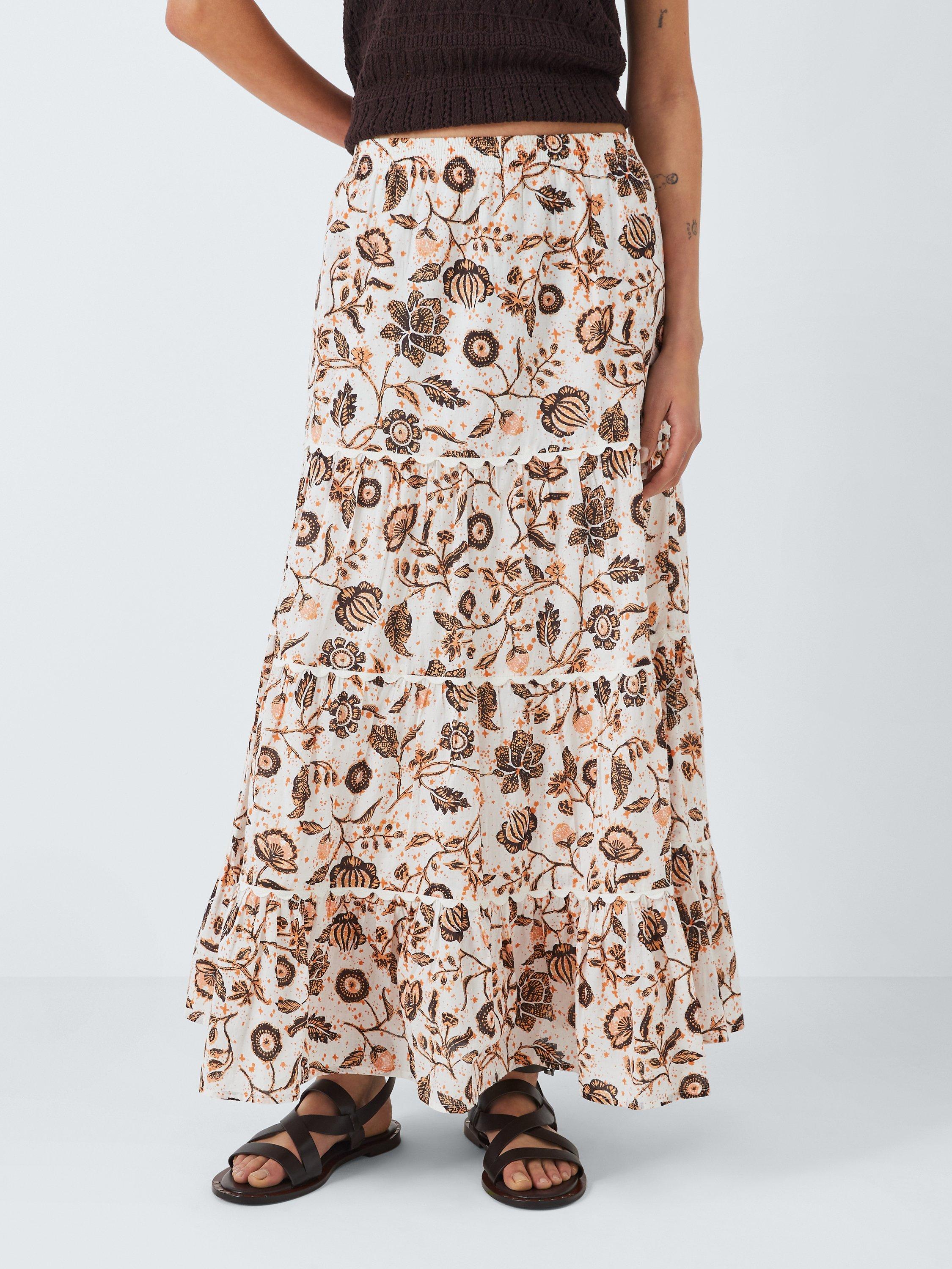 AND OR Francisca Floral Tiered Skirt Cream Multi