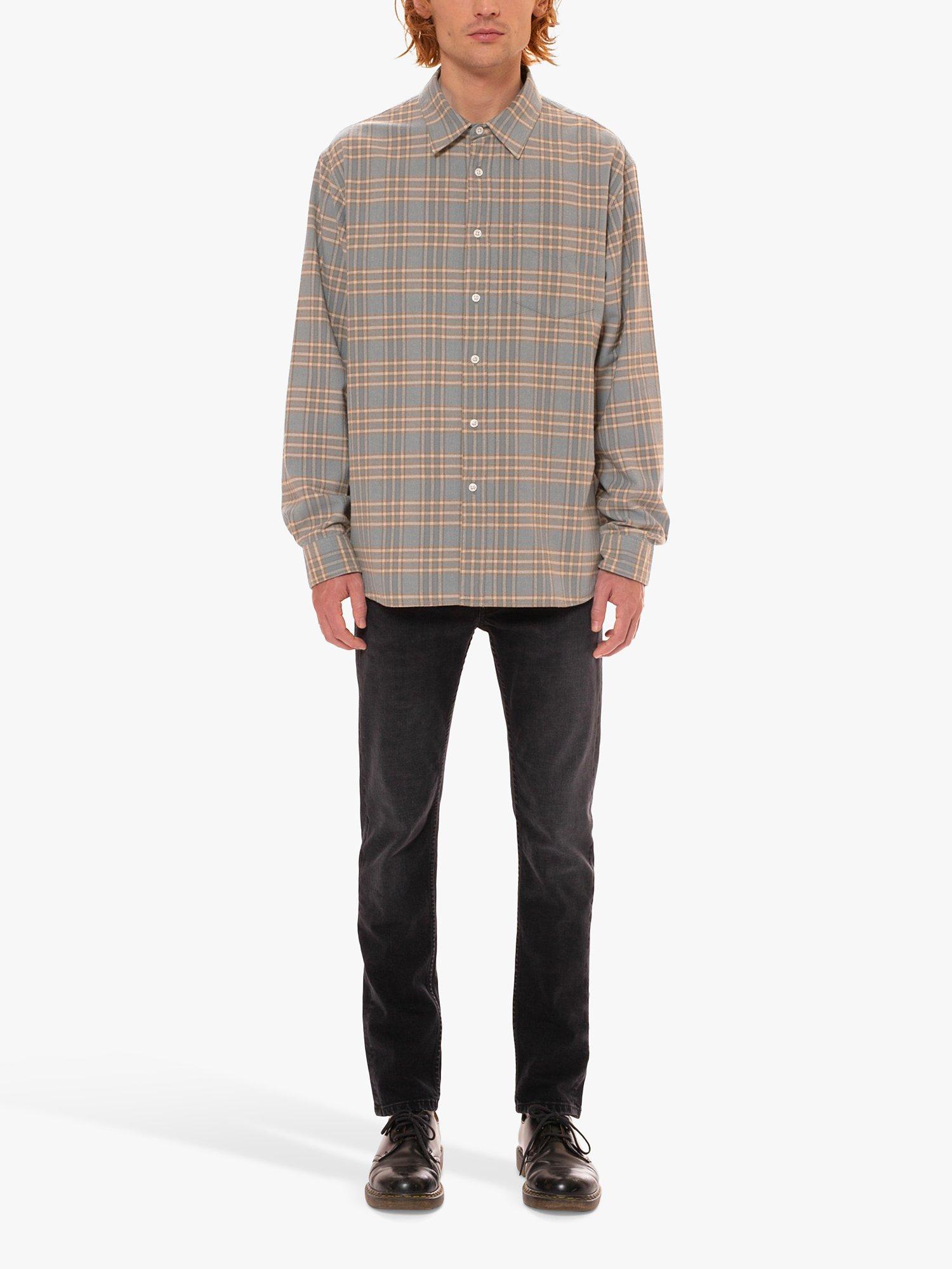 Nudie Jeans Filip Organic Cotton Flannel Check Shirt, Blue/Multi
