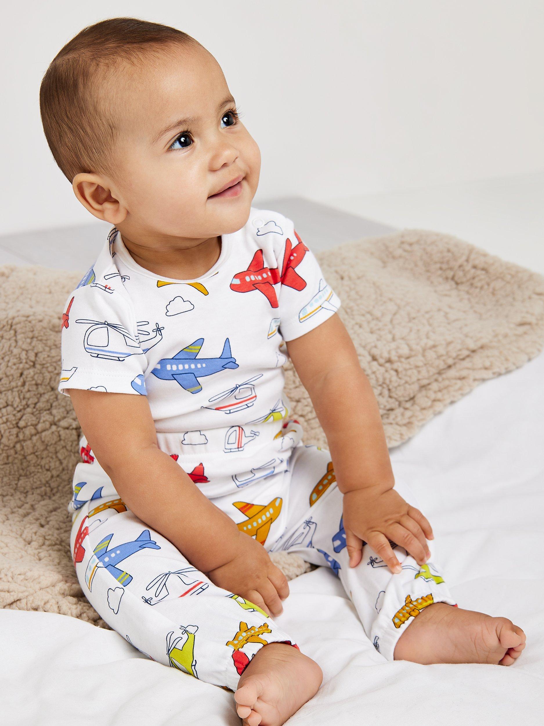 Mini Cuddles Baby Badge, Planes & Trains Graphic Joggers, Pack of 3, Green/Grey