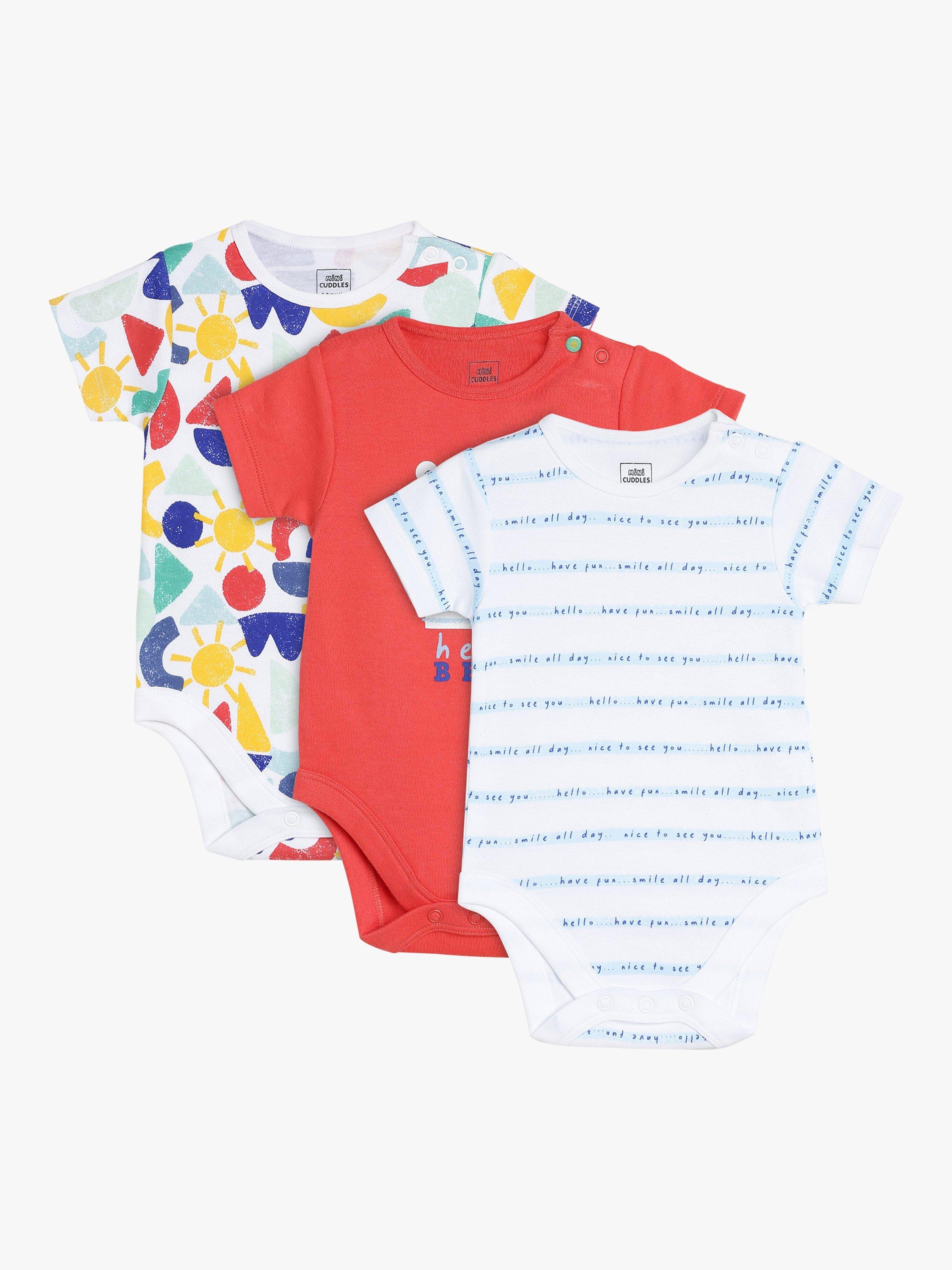 Product image 2 of 11, which shows Mini Cuddles Baby Bear, Coastal Graphic & Nautical Stripe Bodysuits, Pack Of 3, White/Multi, 0-3 months