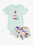 Mini Cuddles Baby Lighthouse Graphic Bodysuit & Shorts Set, Green/Multi