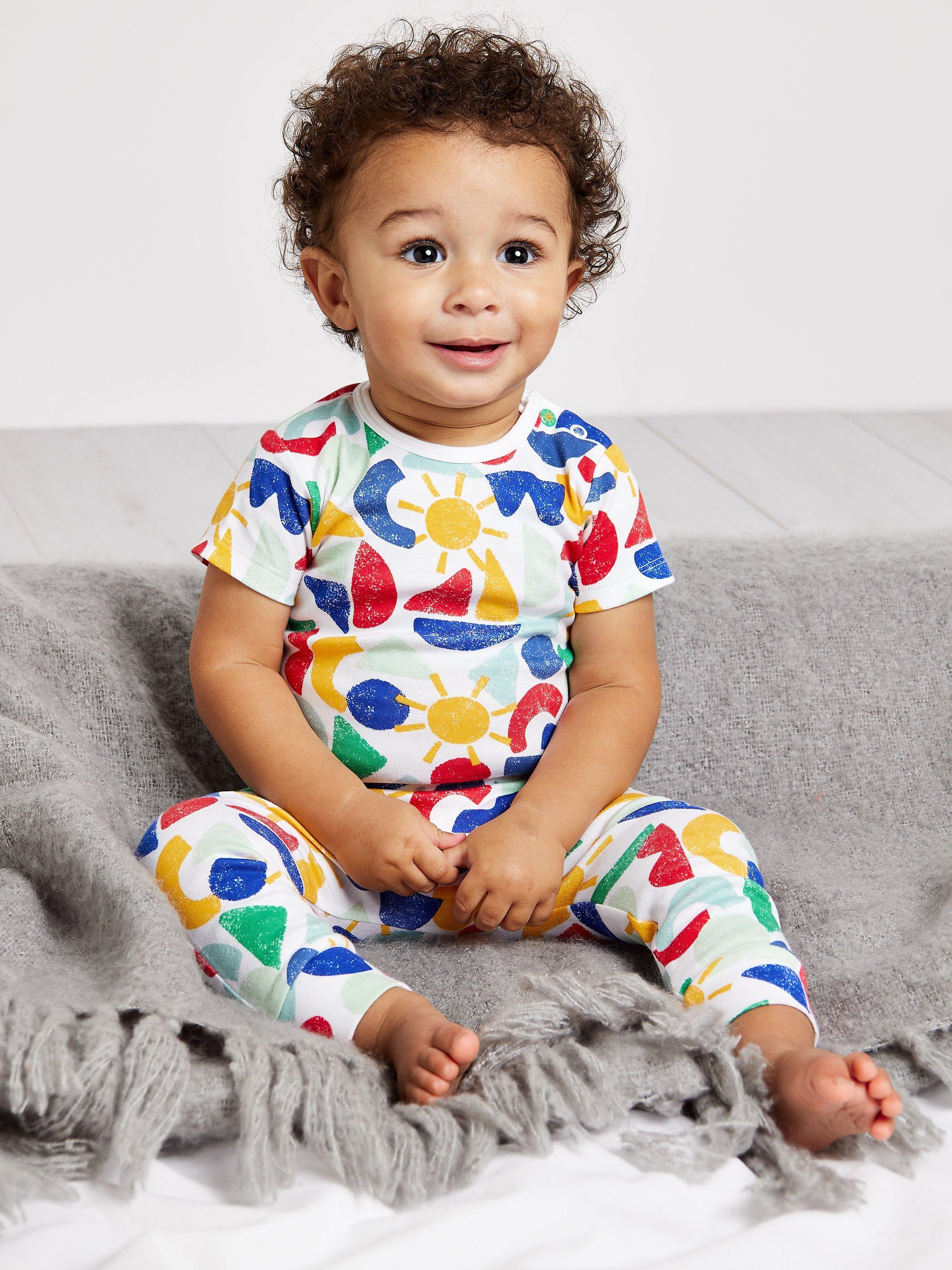 Product image 1 of 10, which shows Mini Cuddles Baby Nautical Stripe & Coastal Graphic Top, Bodysuit & Leggings Set, Pack of 4, White/Multi, 0-3 months