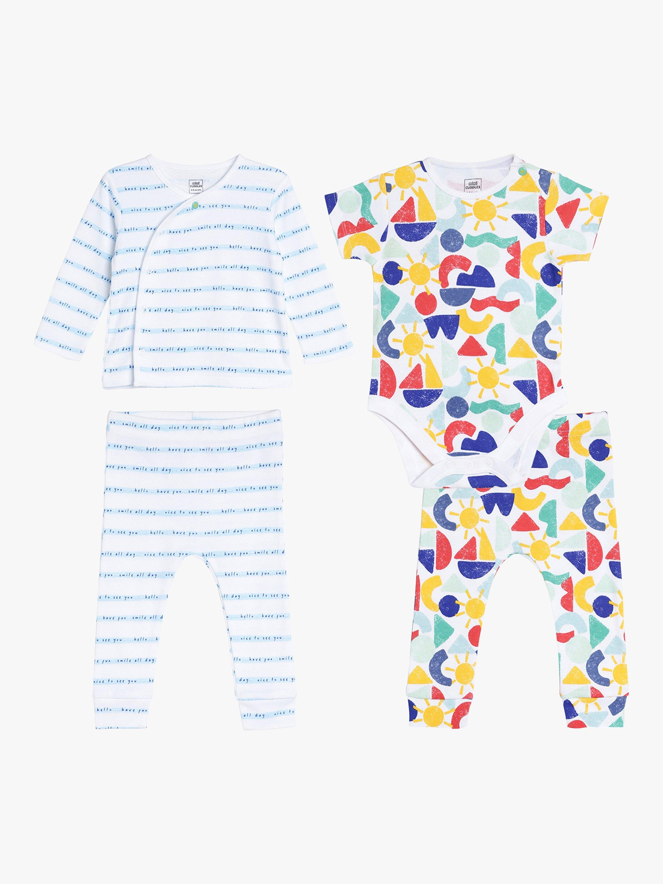 Product image 2 of 10, which shows Mini Cuddles Baby Nautical Stripe & Coastal Graphic Top, Bodysuit & Leggings Set, Pack of 4, White/Multi, 0-3 months