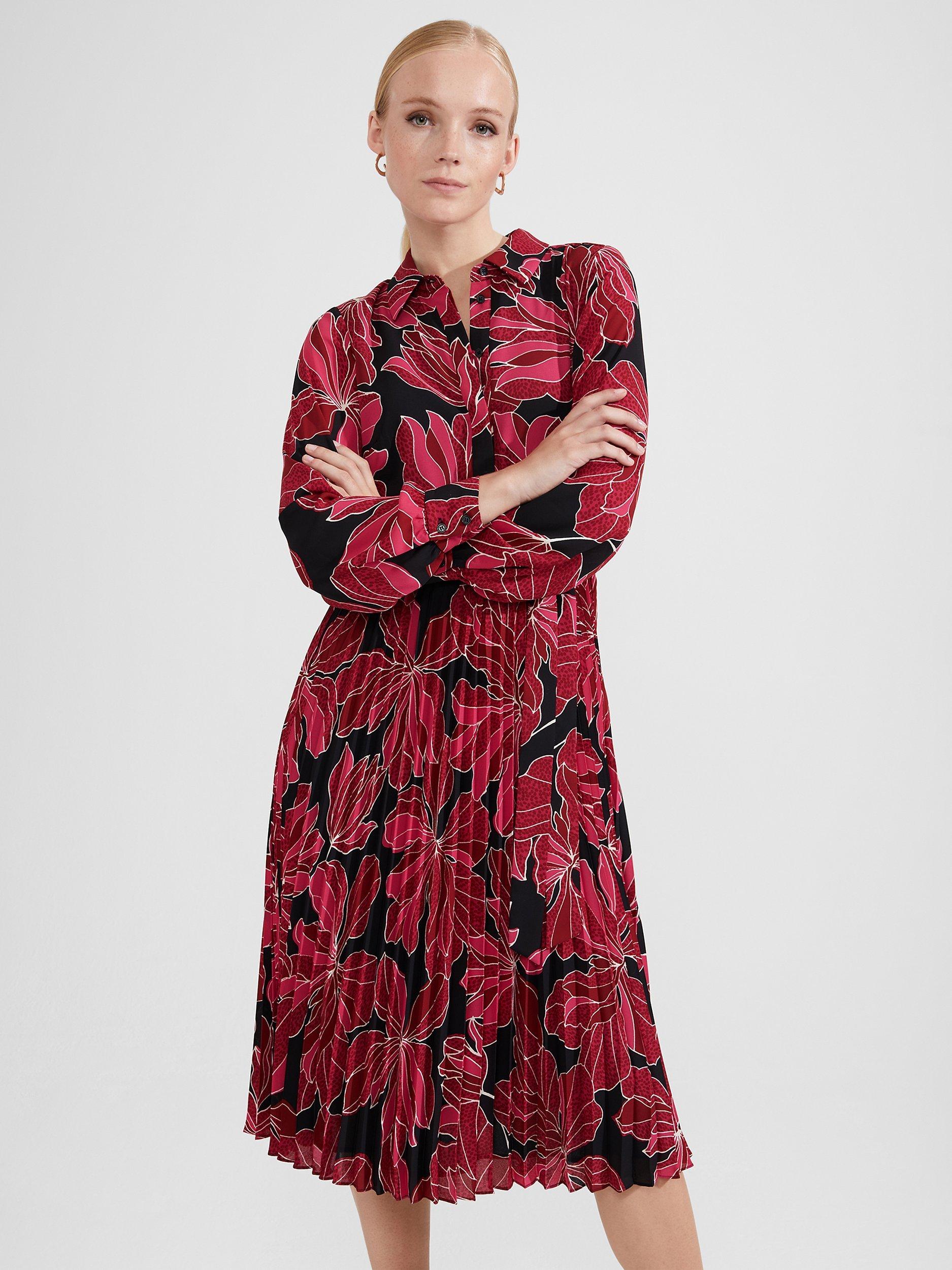 Hobbs Laurenza Pleated Dress Black Pink