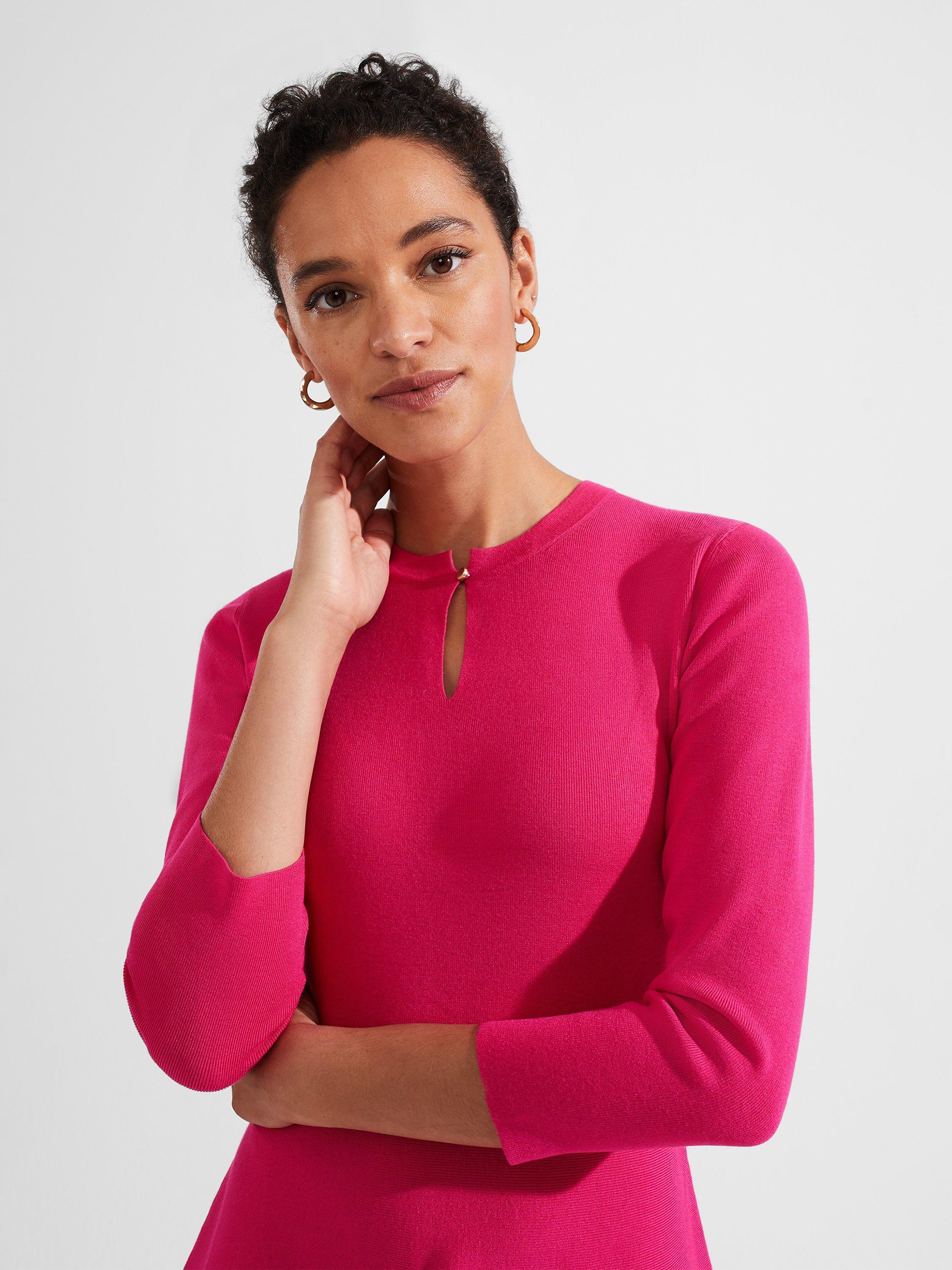 Hobbs Hailey Knitted Dress, Sapphire Pink, 16