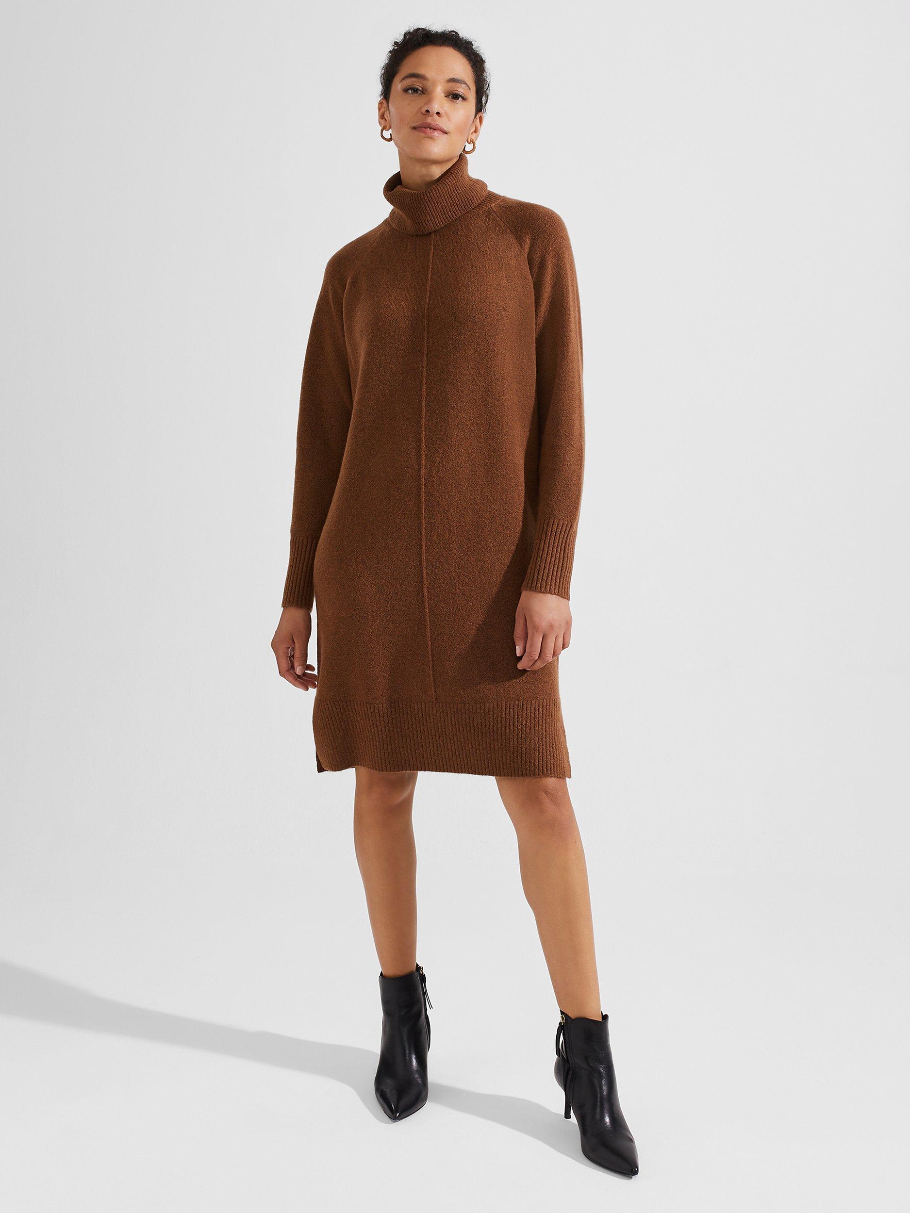 Hobbs Nessa Wool Blend Knitted Dress Toffee