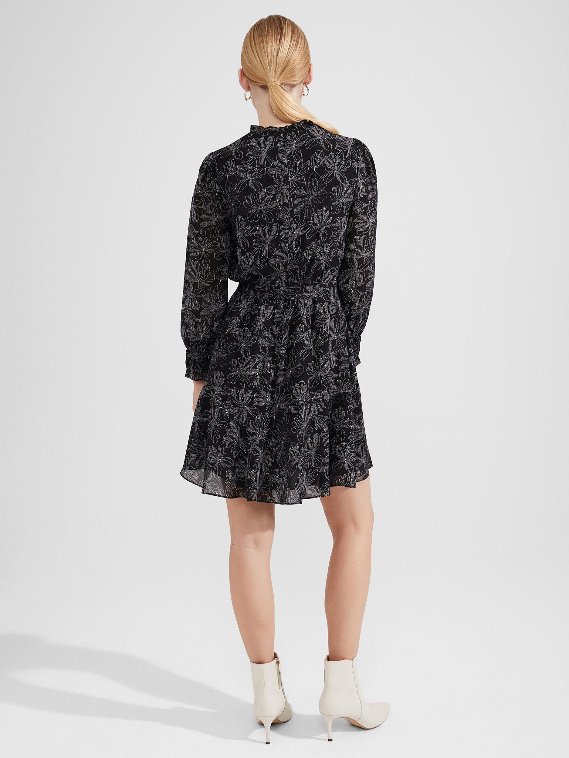 Product image 2 of 6, which shows Hobbs Natalie Long Sleeve Mini Dress, Black/Ivory, 10