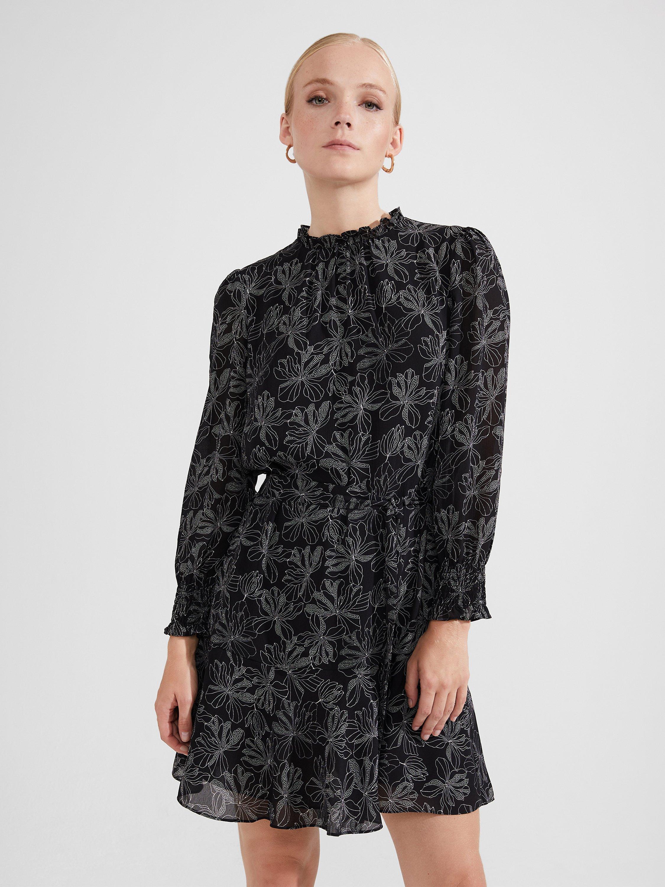 Product image 4 of 6, which shows Hobbs Natalie Long Sleeve Mini Dress, Black/Ivory, 10