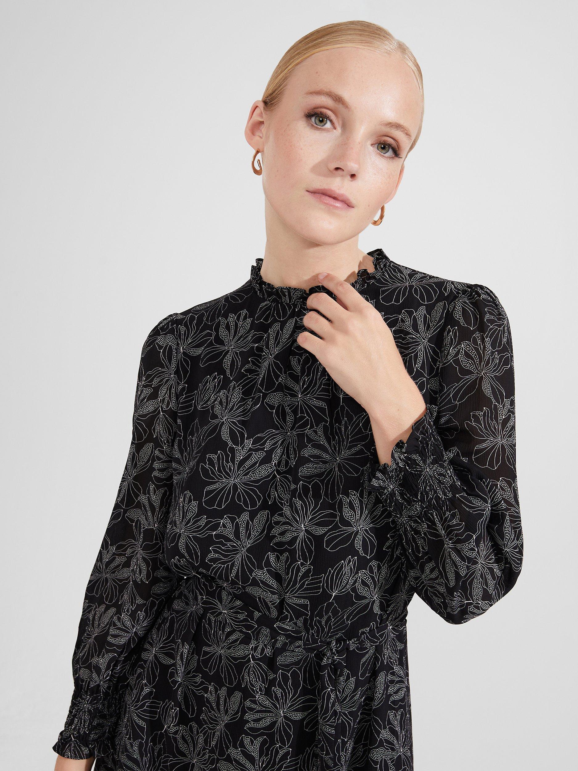 Product image 5 of 6, which shows Hobbs Natalie Long Sleeve Mini Dress, Black/Ivory, 10