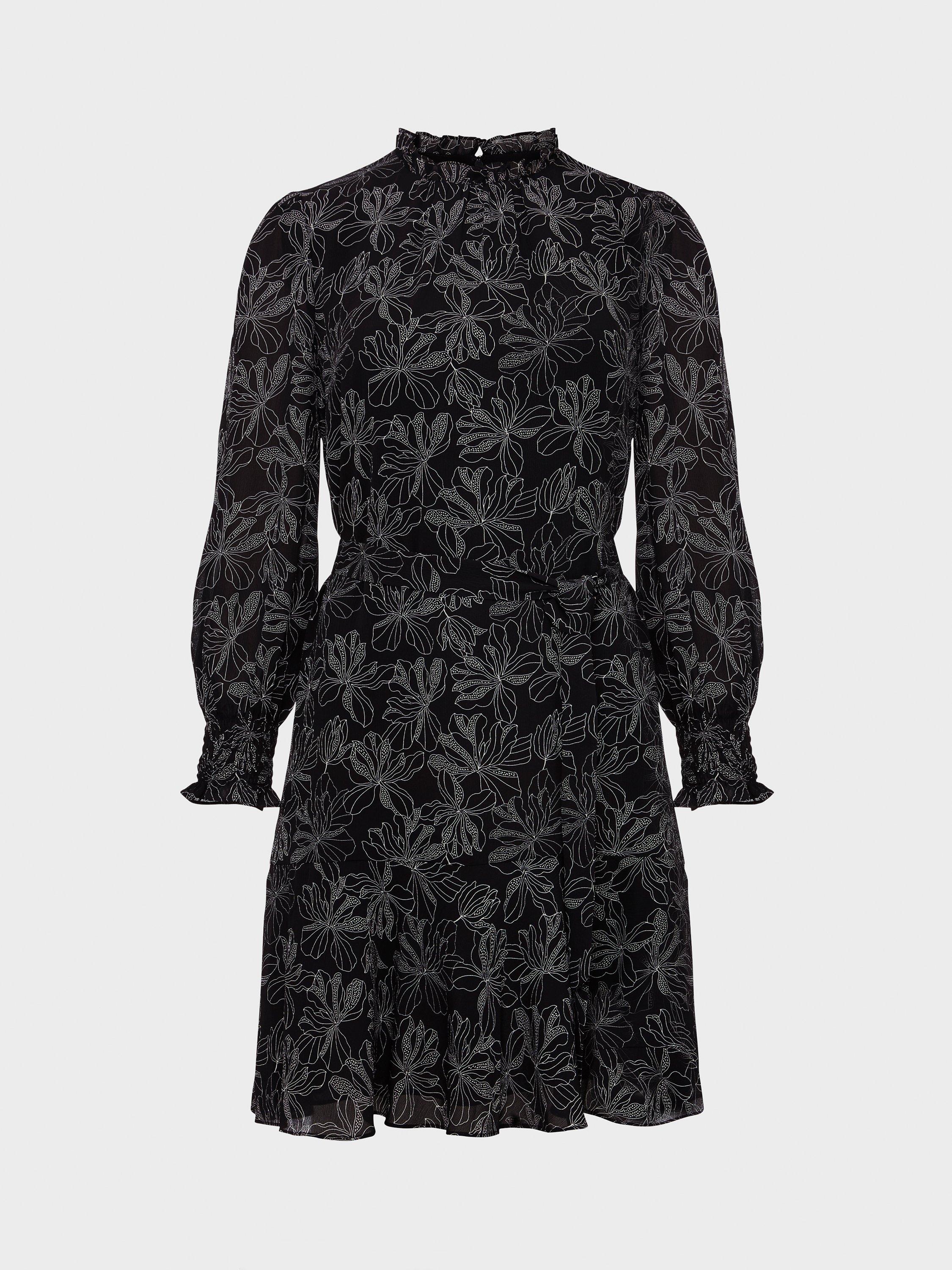 Product image 6 of 6, which shows Hobbs Natalie Long Sleeve Mini Dress, Black/Ivory, 10