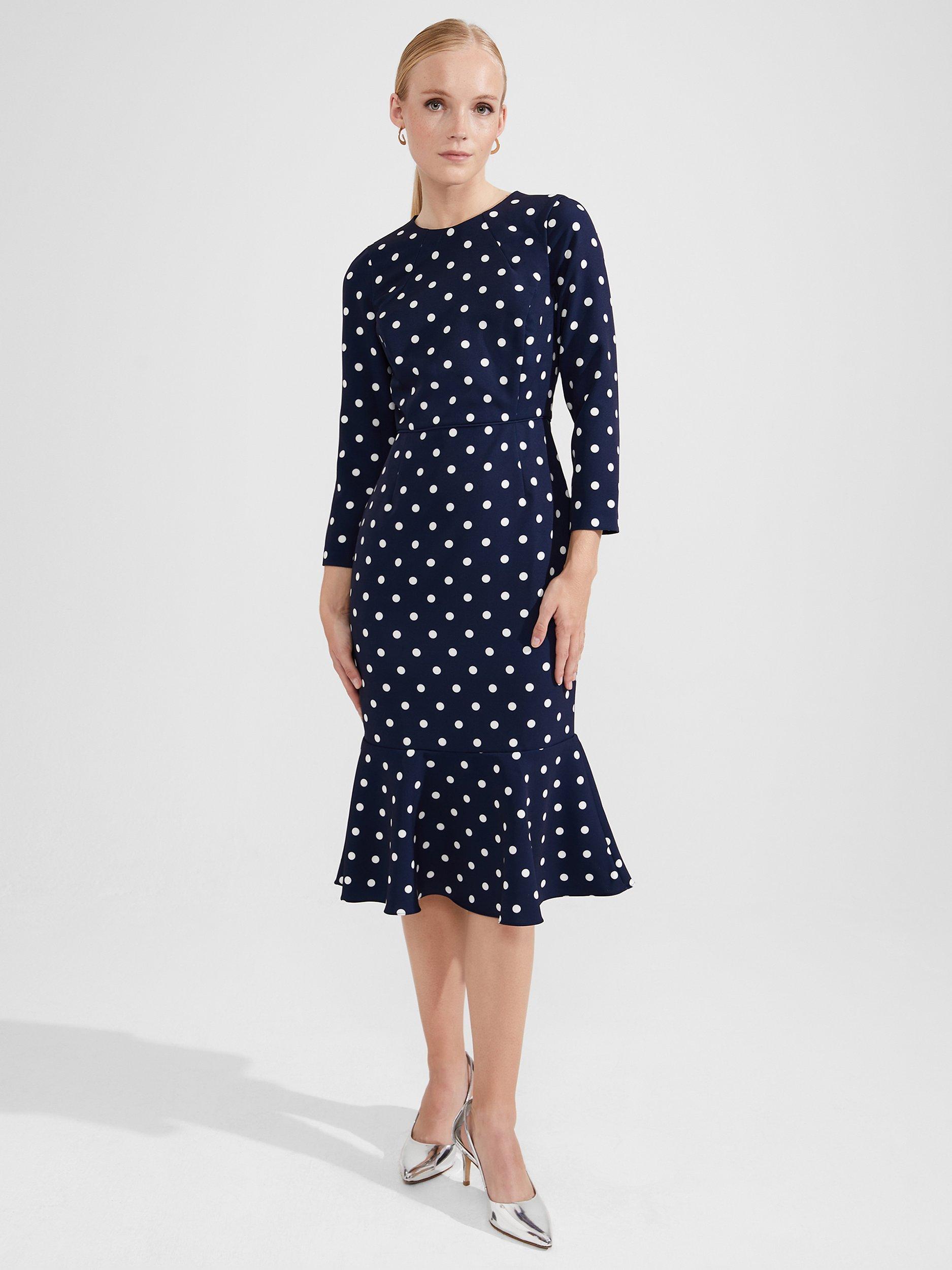 Hobbs Liza Polka Dot Knee Length Dress Navy Ivory