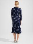 Hobbs Liza Polka Dot Knee Length Dress, Navy/Ivory