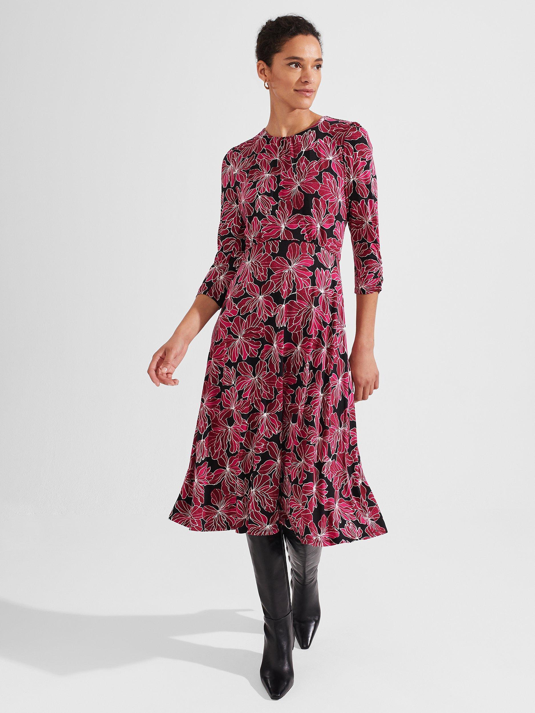 Hobbs Mabel Floral Jersey Dress, Black/Pink
