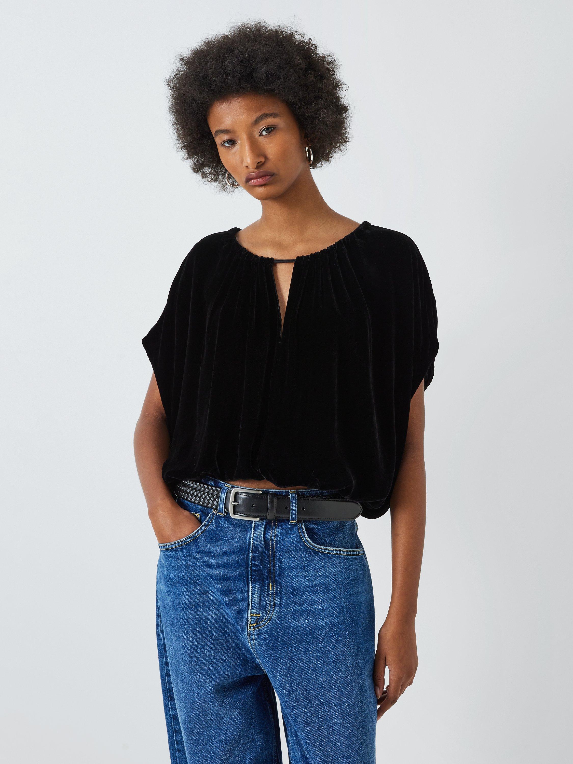 Velvet by Graham & Spencer Noa Velvet Elasticated Hem Top, Black