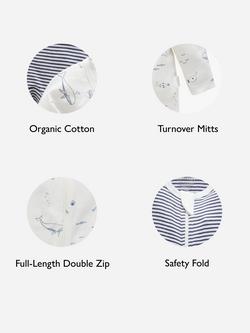 Purebaby Baby Organic Cotton Whale Stripe Zip Sleepsuit, Pack of 2, Vanilla/Nautical - view 2, Vanilla/Nautical