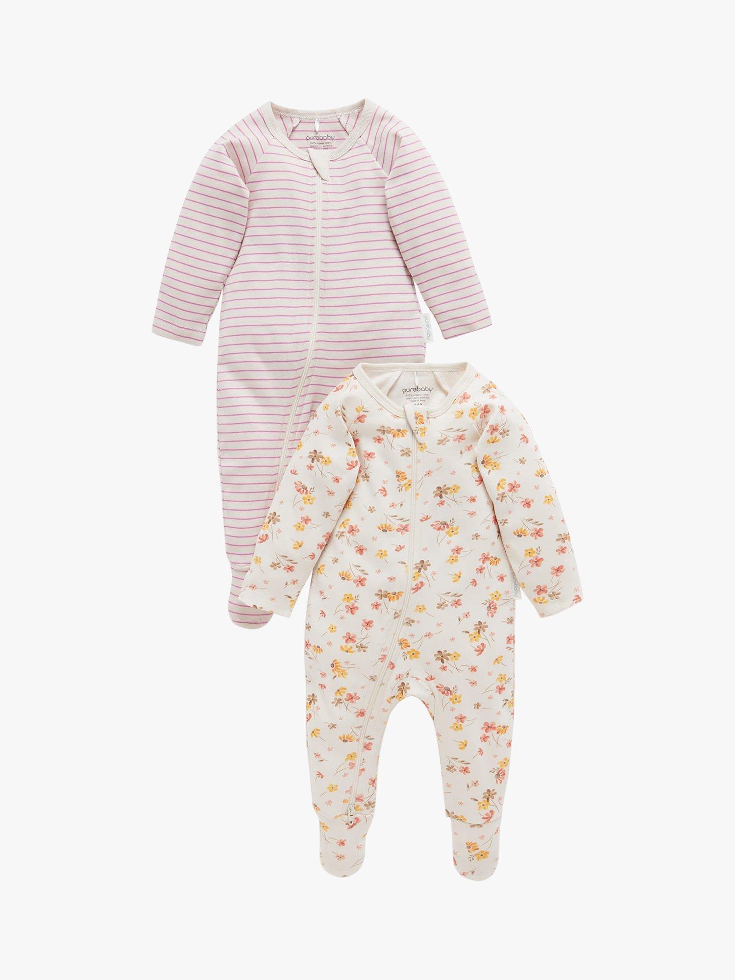 Purebaby Baby Organic Cotton Stripe Sleepsuits, Pack of 2, Multi