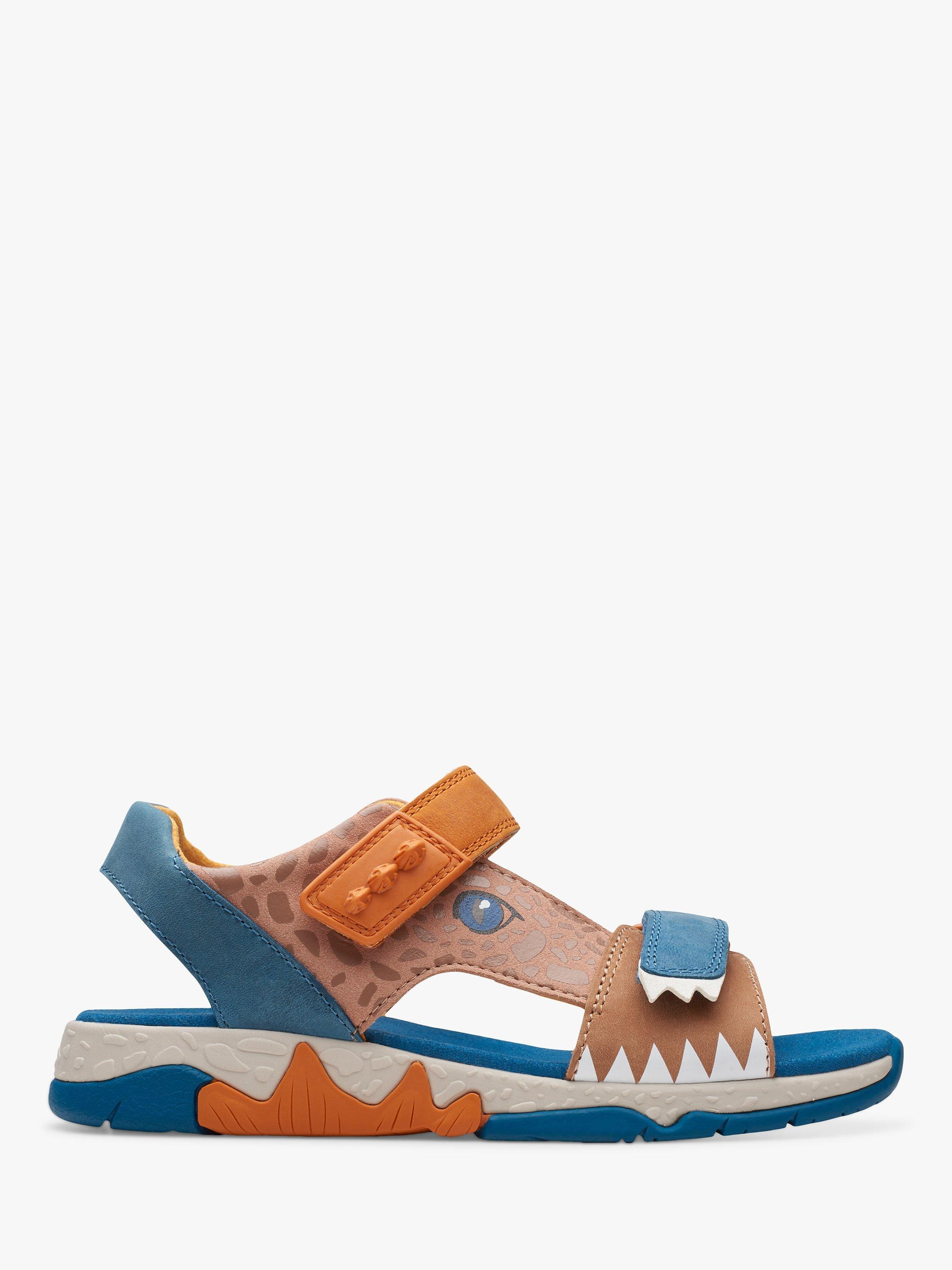 Clarks Kids Spiney See Dinosaur Leather Sandals Tan Multi