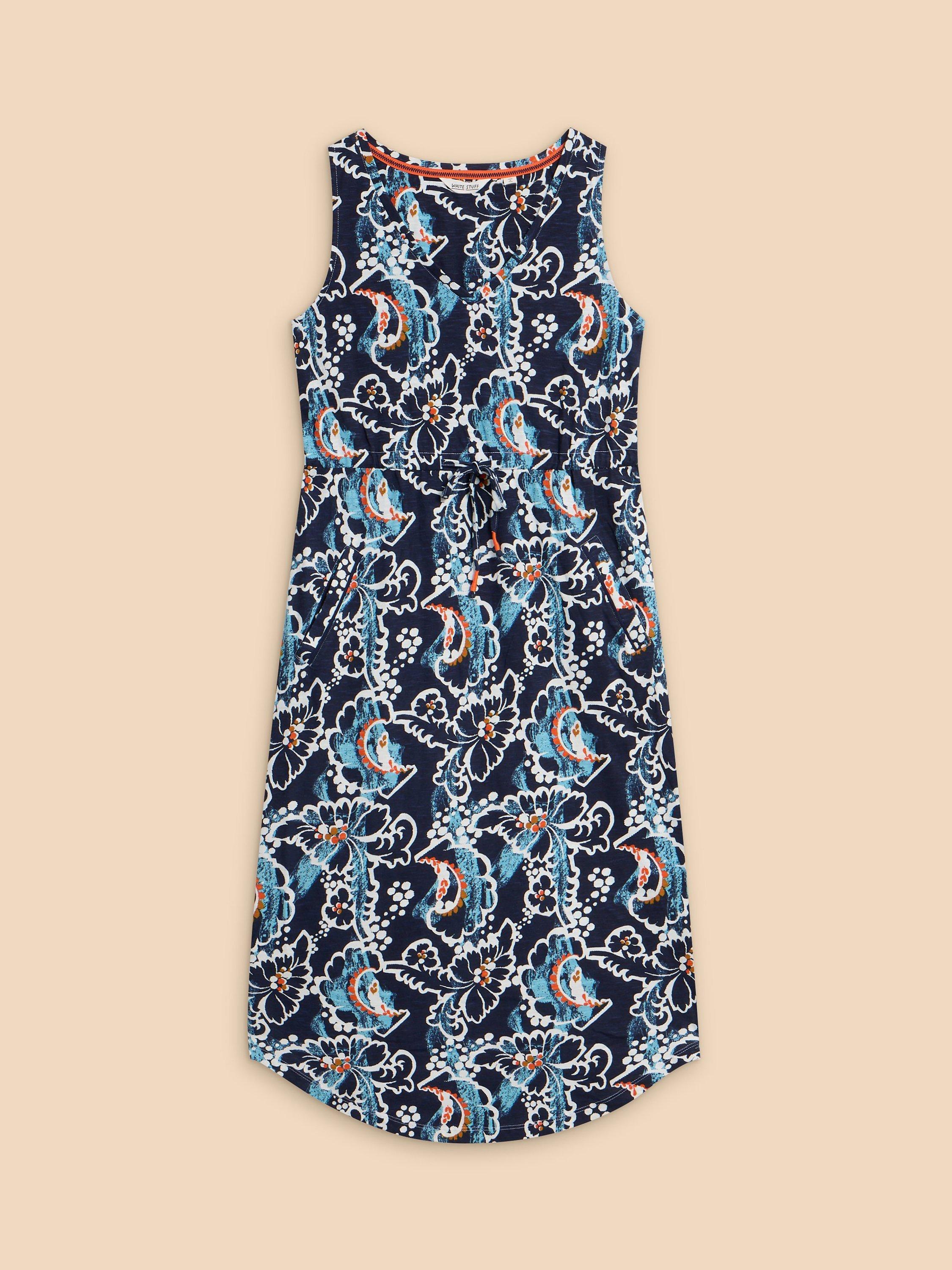 Product image 5 of 7, which shows White Stuff Heidi V-Neck Midi Dress, Navy/Multi, XS